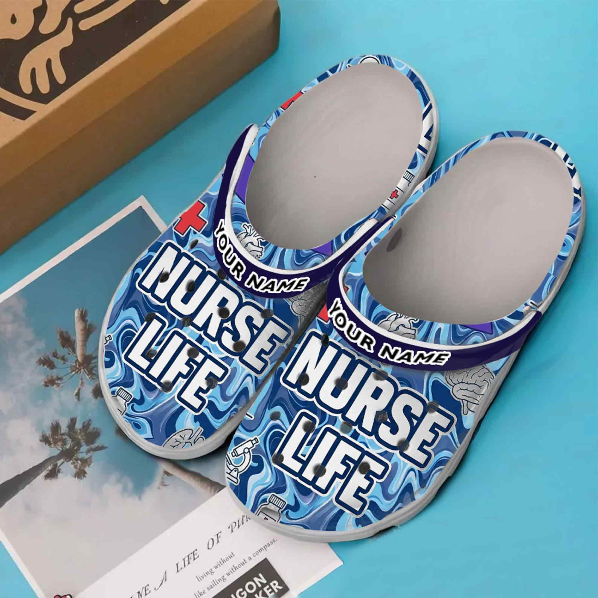 Personalized Nurse Life Clogs Blue Medical Pattern Merch Gift For Nurses Women