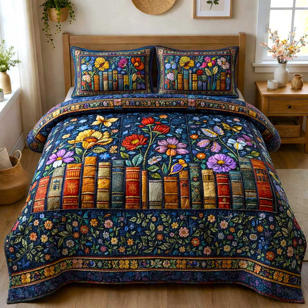 Petal Pages Quilted Bedding Set Cover Bed Set Great Book Presents