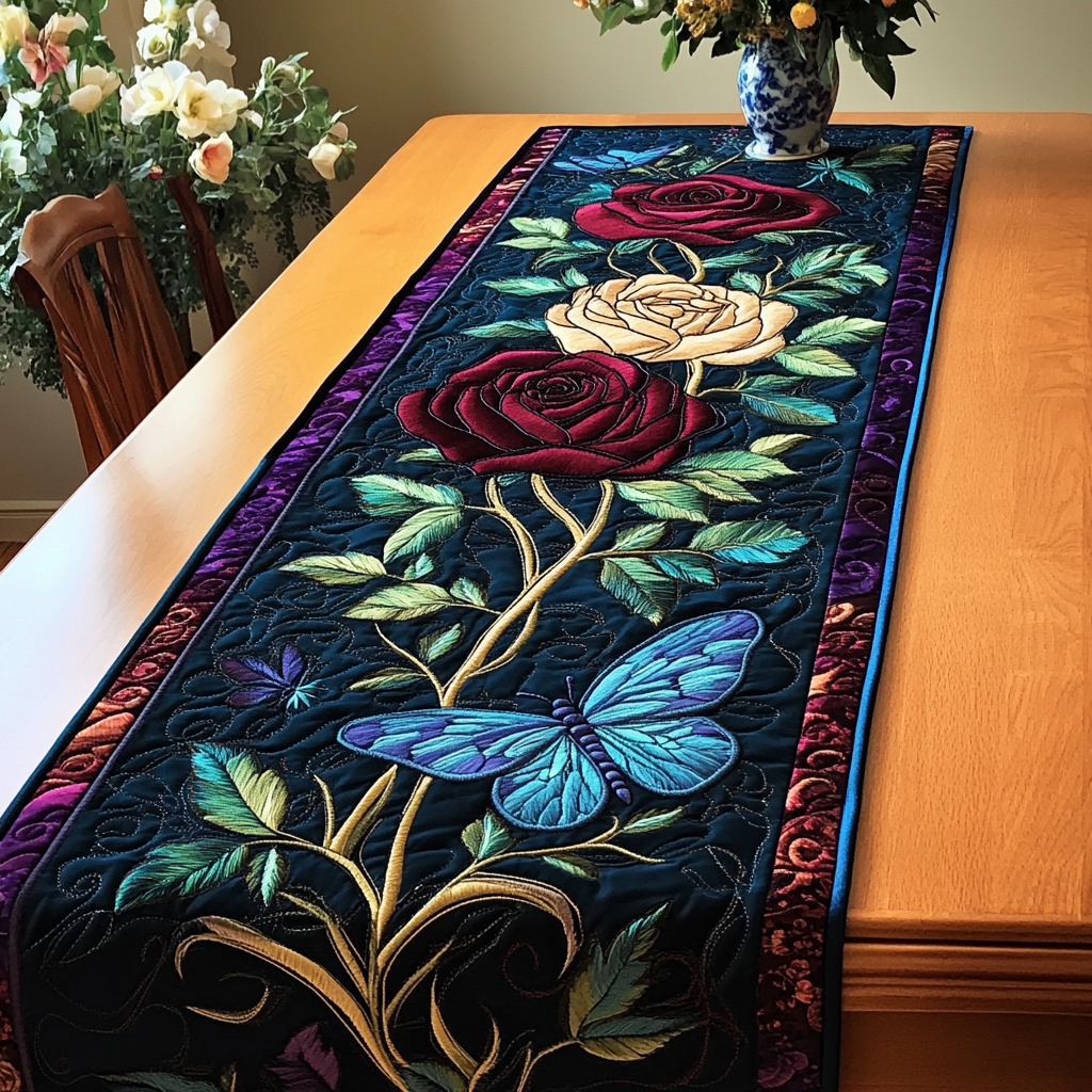 Petal Perfection Quilted Table Runner Purple Floral Table Runner Unique Gifts For Family