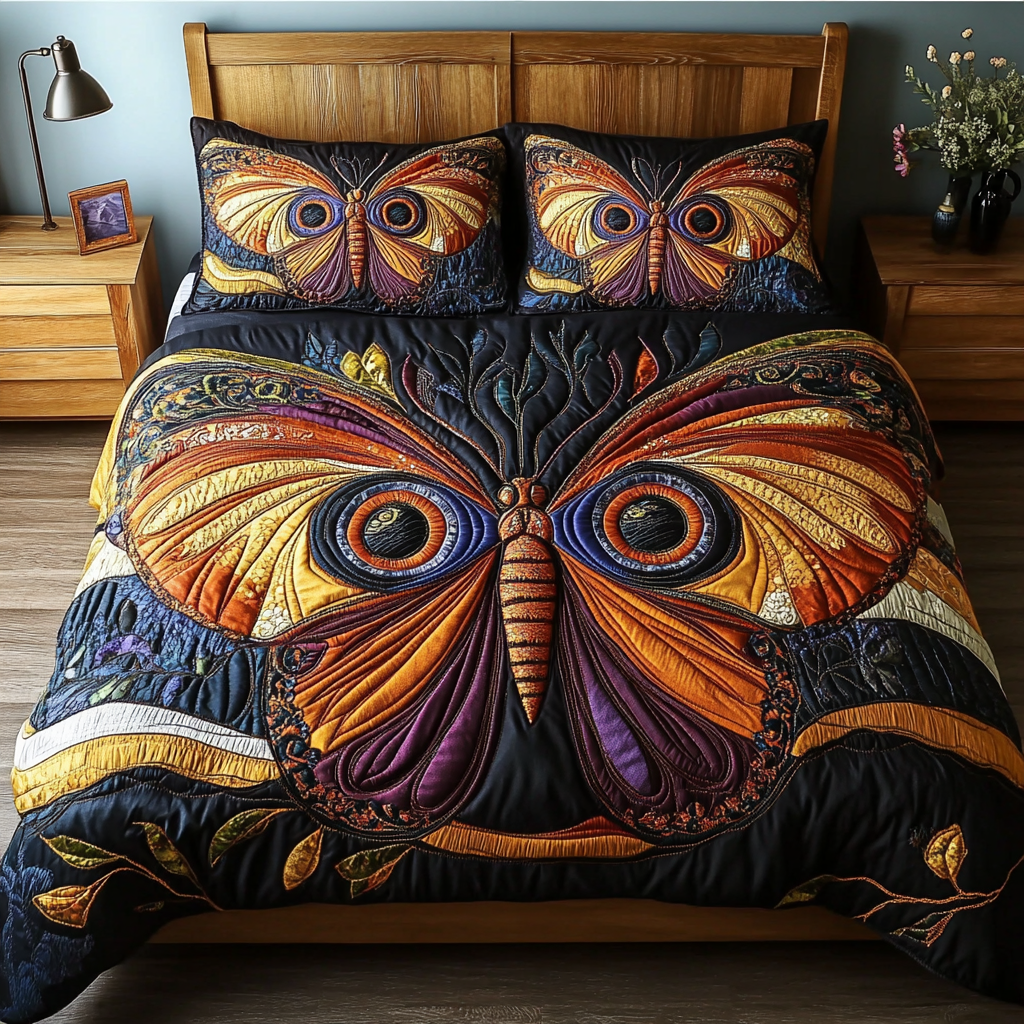 Petal Wings Quilted Bedding Set Holiday Season Duvet Cover Set Birthday Presents For Butterfly Lovers
