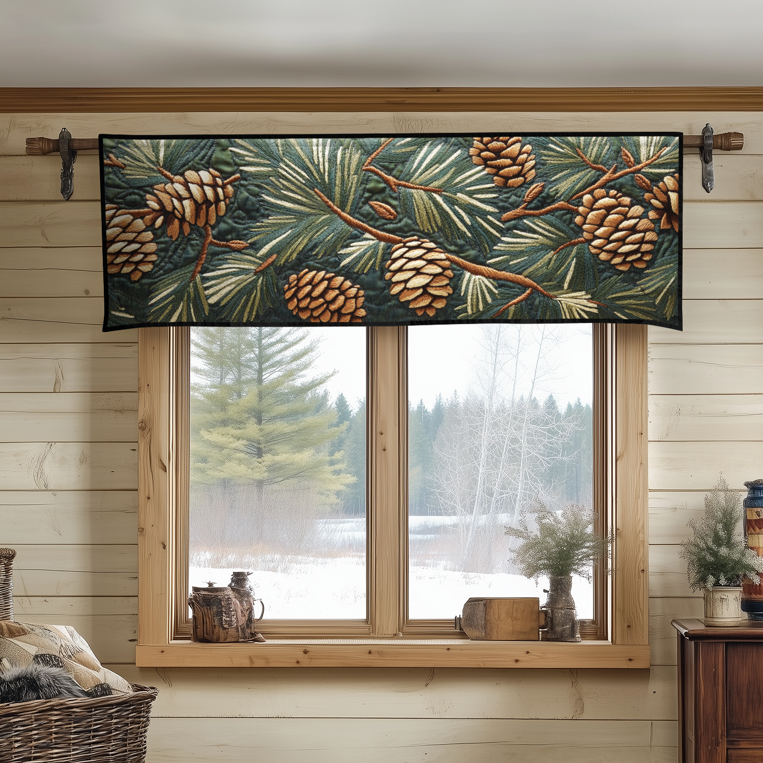 Pinecone Forest Quilted Valance Entry Way Ideas Fourth Of July Gifts