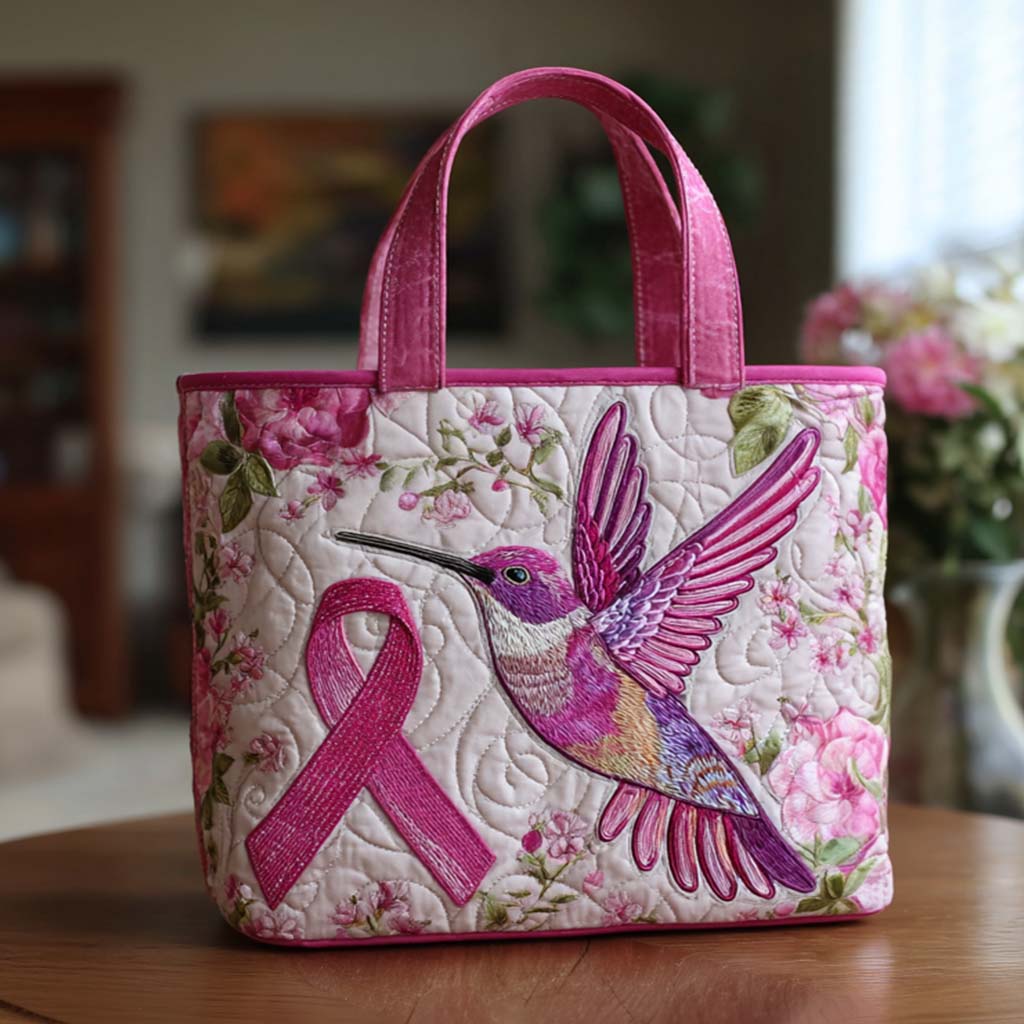 Pink Hummingbird Hope Quilted Tote Bag Best Everyday Tote Gifts For Cancer Patients