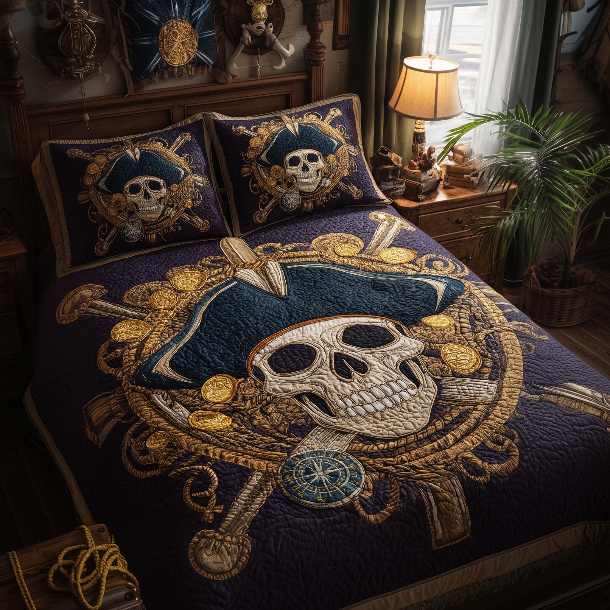 Pirate Skull Quilted Bedding Set Unique Sheet Sets Skull Themed Gifts