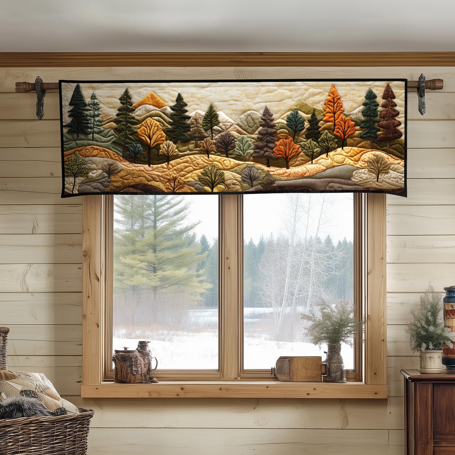 Pixel Woods Quilted Valance Christmas House Decor Forest Gift Shop