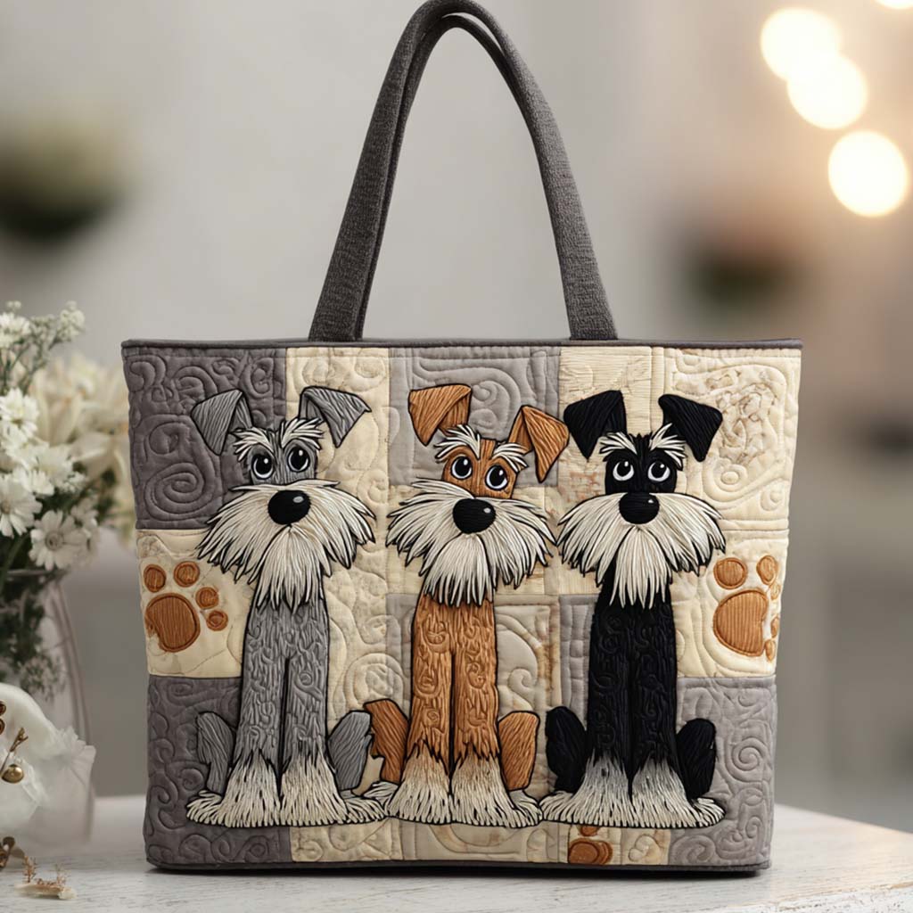 Playful Schnauzer Trio Quilted Tote Bag Christmas Tote Bag Dog Gifts For Dog Lovers