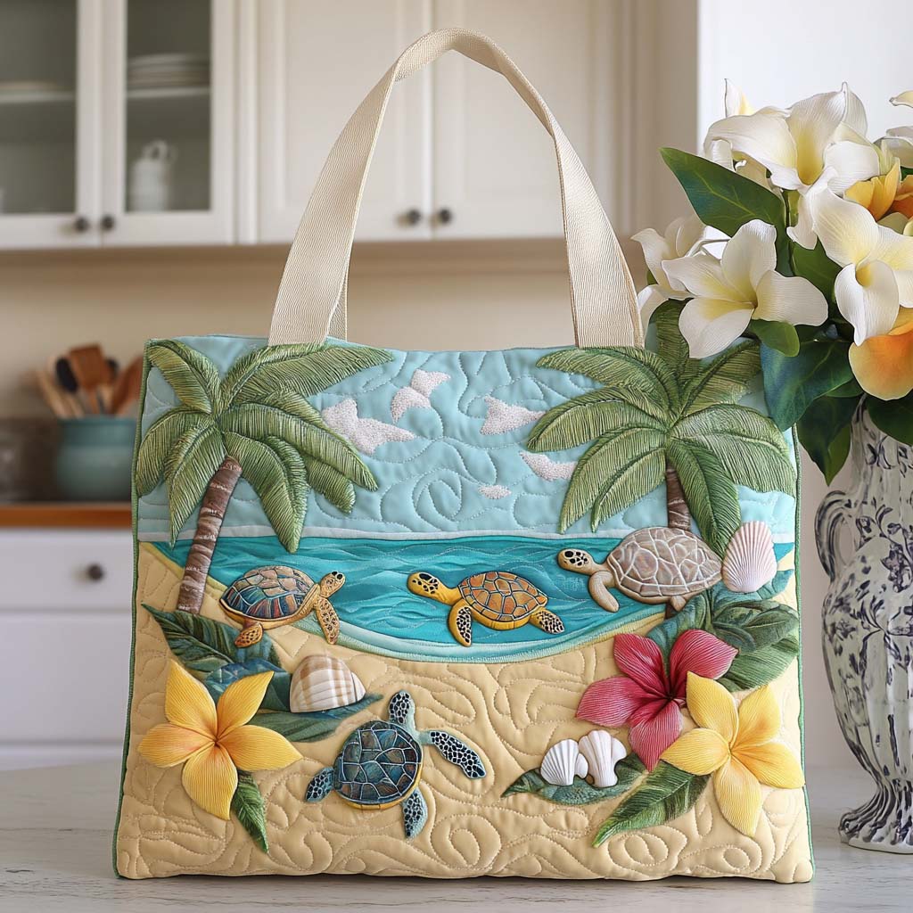 Playful Turtle Spot Quilted Tote Bag Womens Handbag Sea Turtle Merchandise