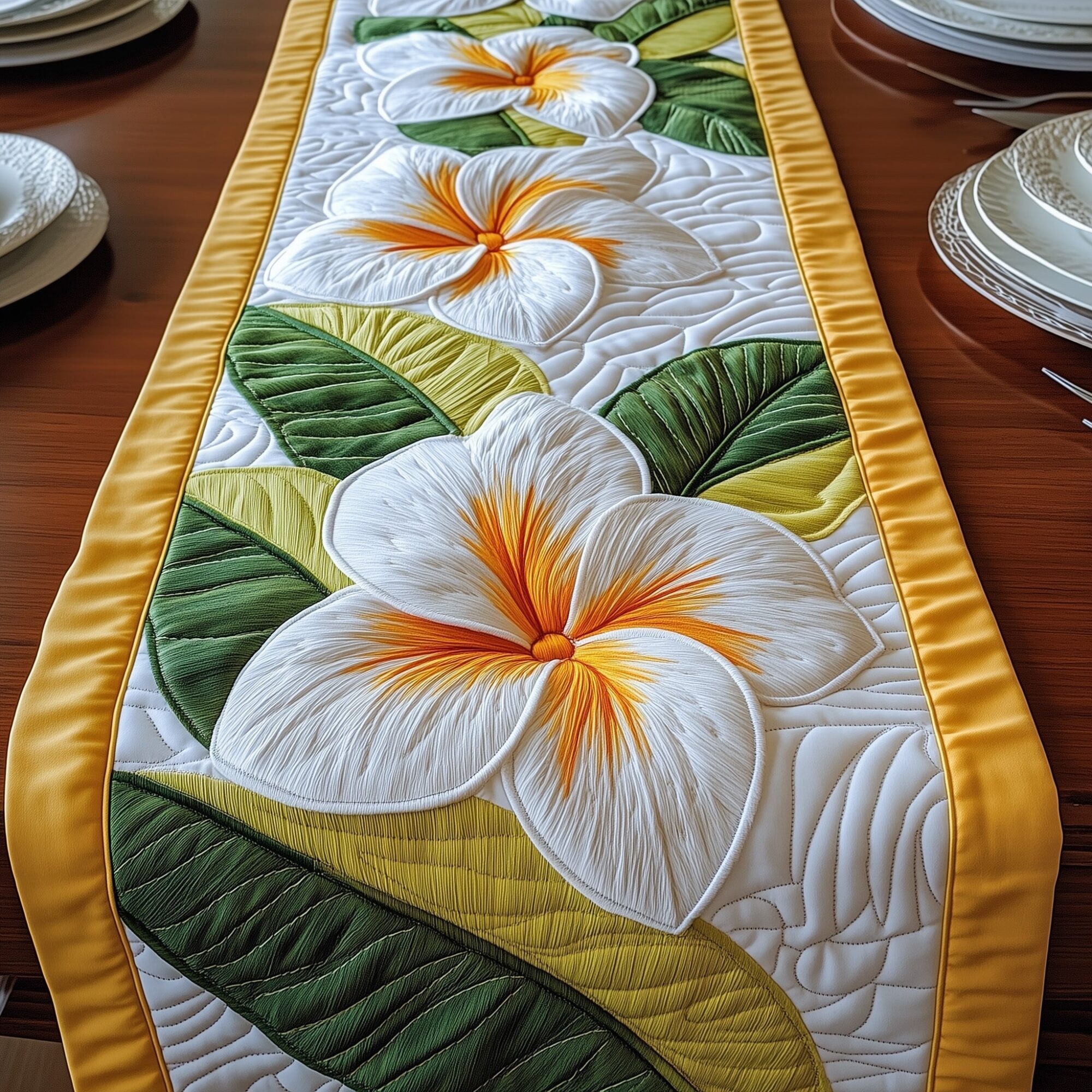 Plumeria Island Quilted Table Runner Beach Table Runner Ocean Themed Gift