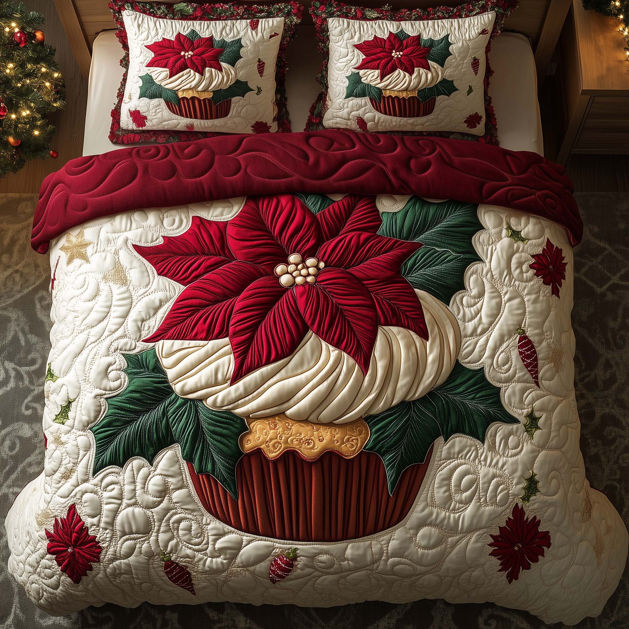 Poinsettia Cupcake Quilted Bedding Set Christmas Room Decor Ideas Christmas Gifts For Wife