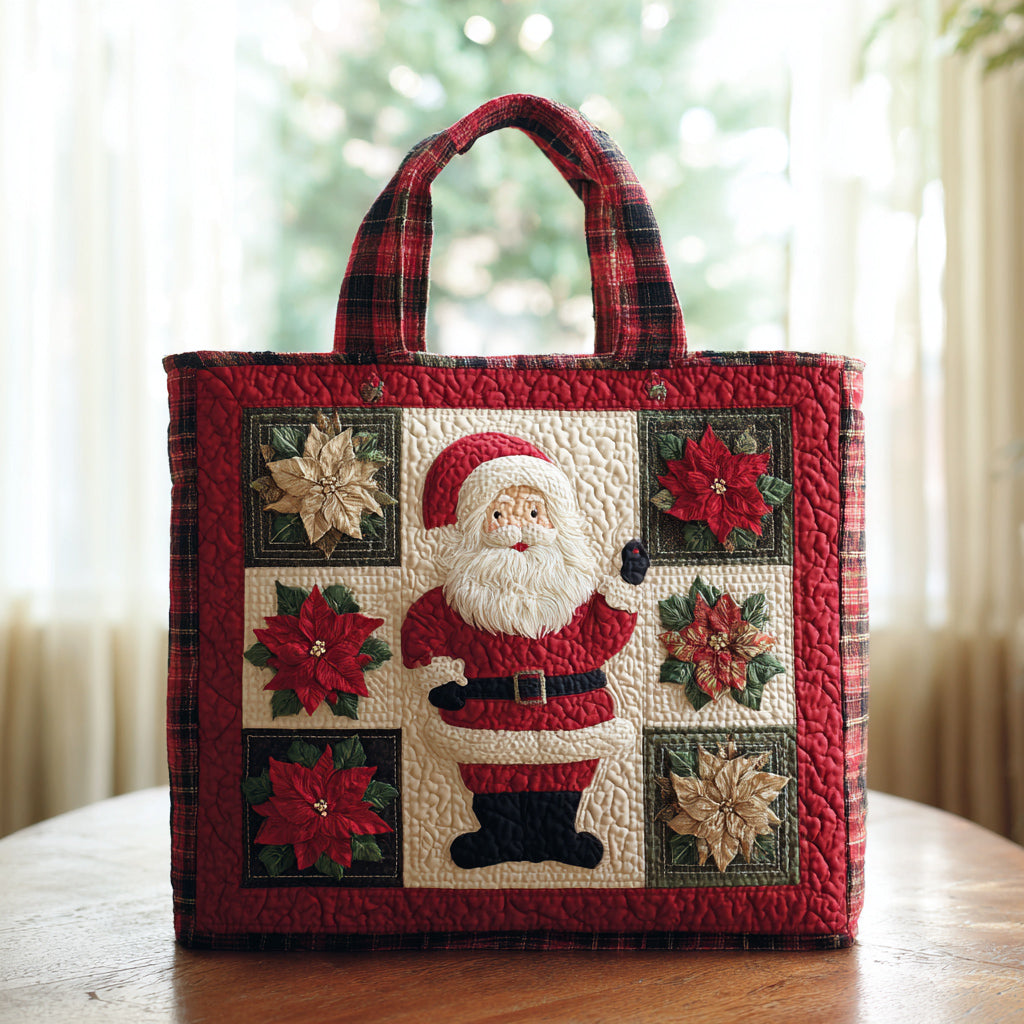 Poinsettia Santa Claus Quilted Tote Bag Xmas Tote Bags Christmas Presents For Wife