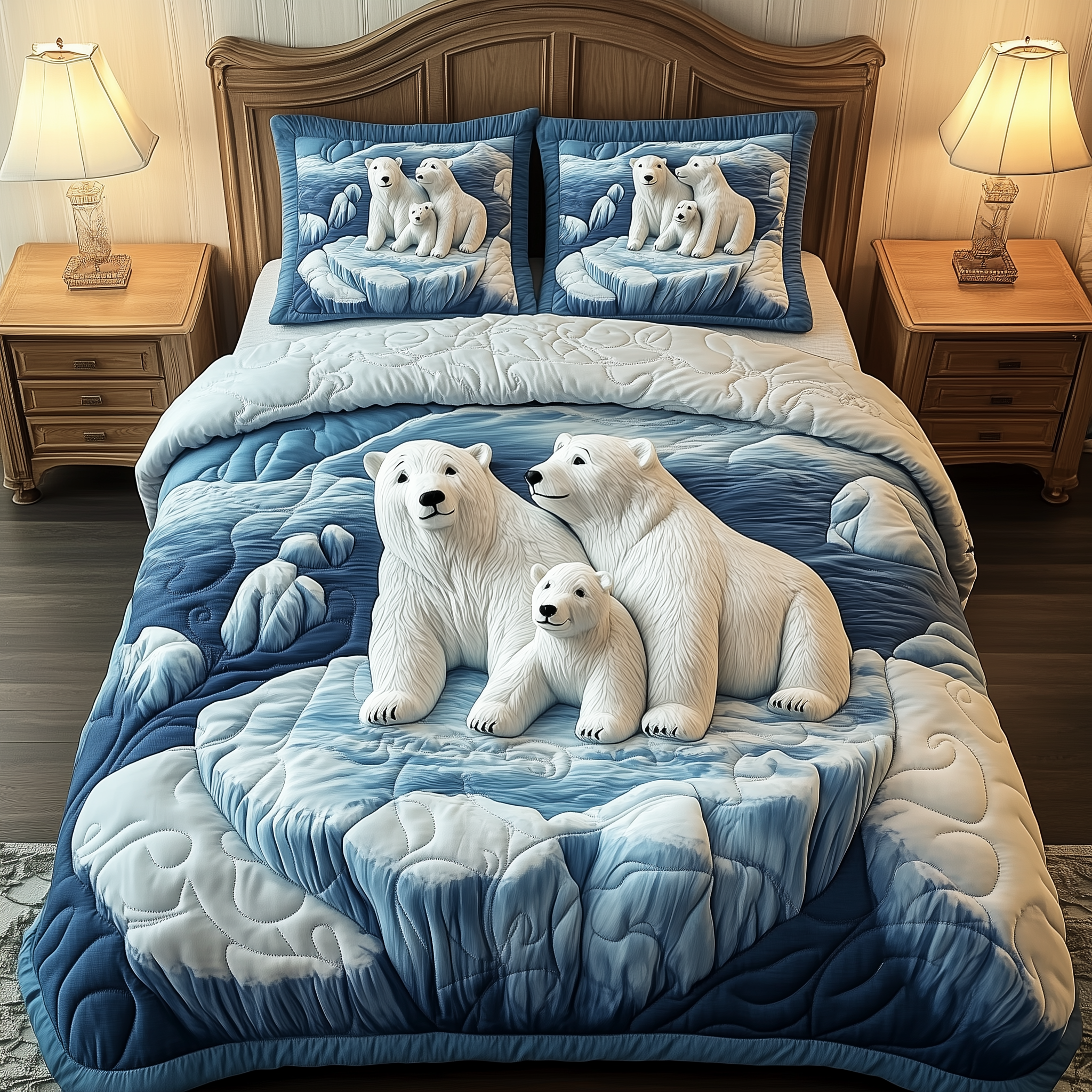 Polar Bear Family Quilted Bedding Set Best Bedding Sets Gift Ideas For Bear Lovers
