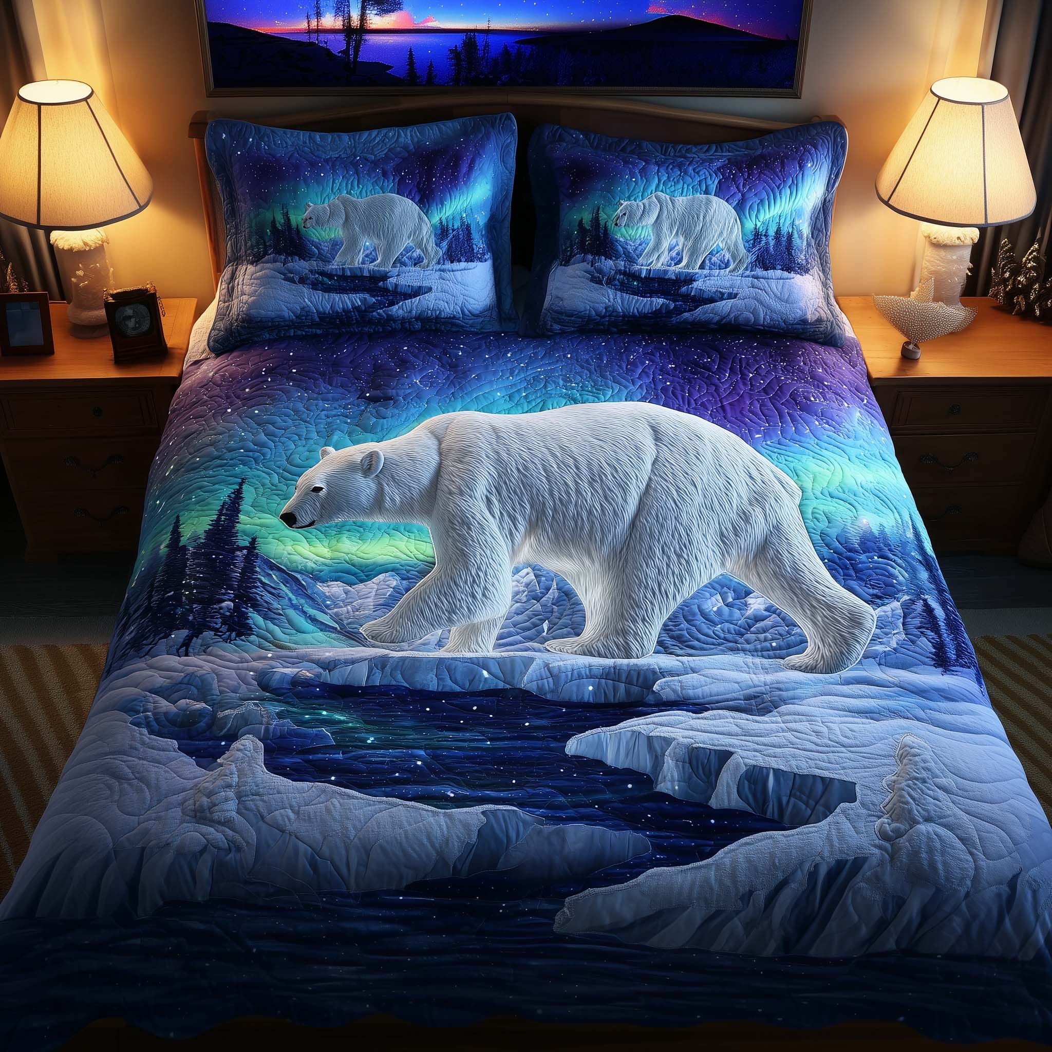 Polar Bear Quilted Bedding Set Bed Bedding Set Bear Themed Gifts
