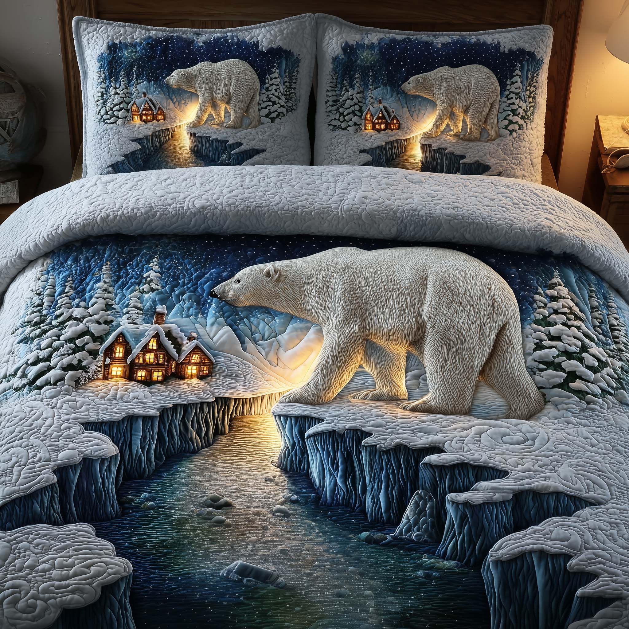 Polar Bear Quilted Bedding Set Bed Room Decoration Bear Gifts For Him