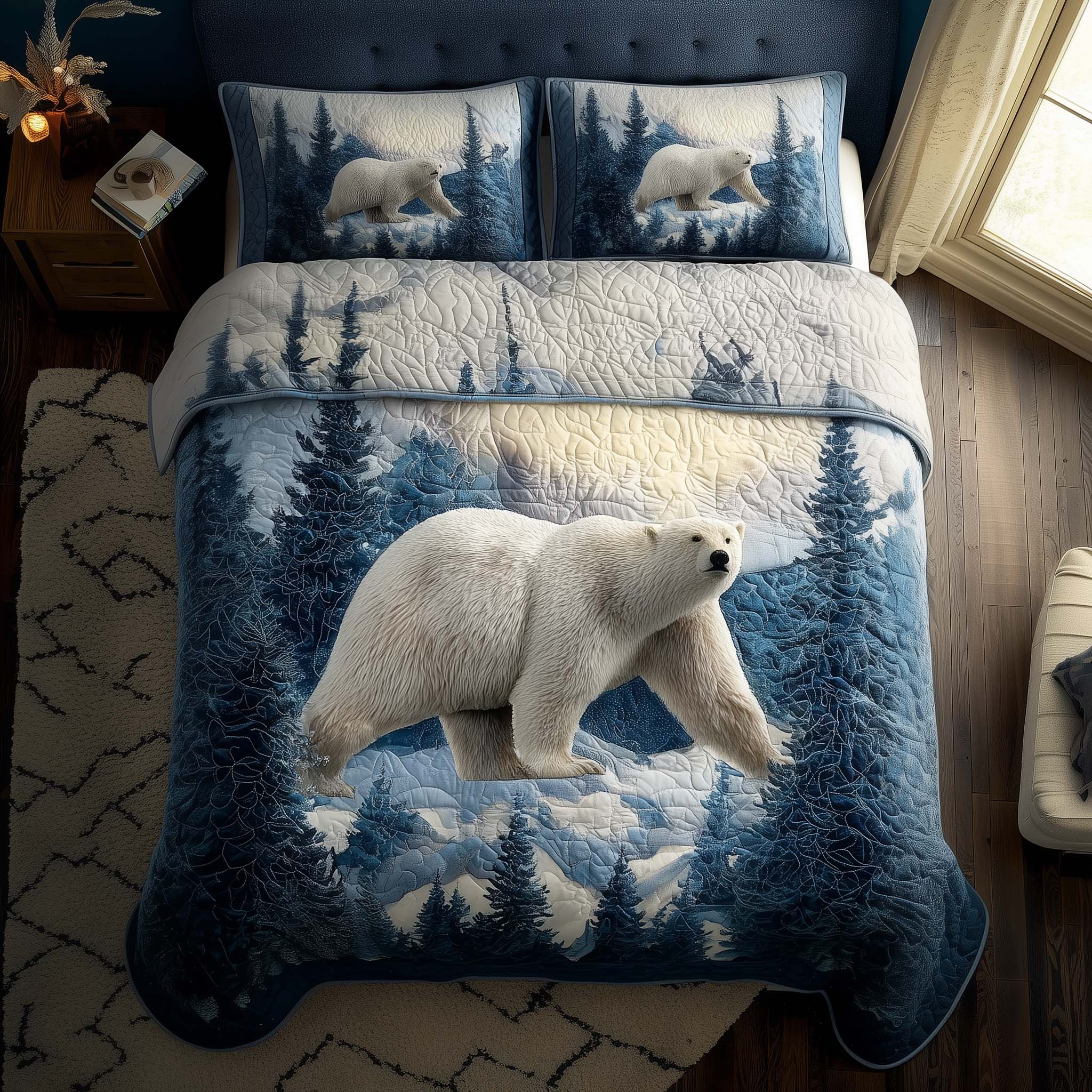 Polar Bear Quilted Bedding Set Bedroom Room Decor Cute Bear Gift Ideas