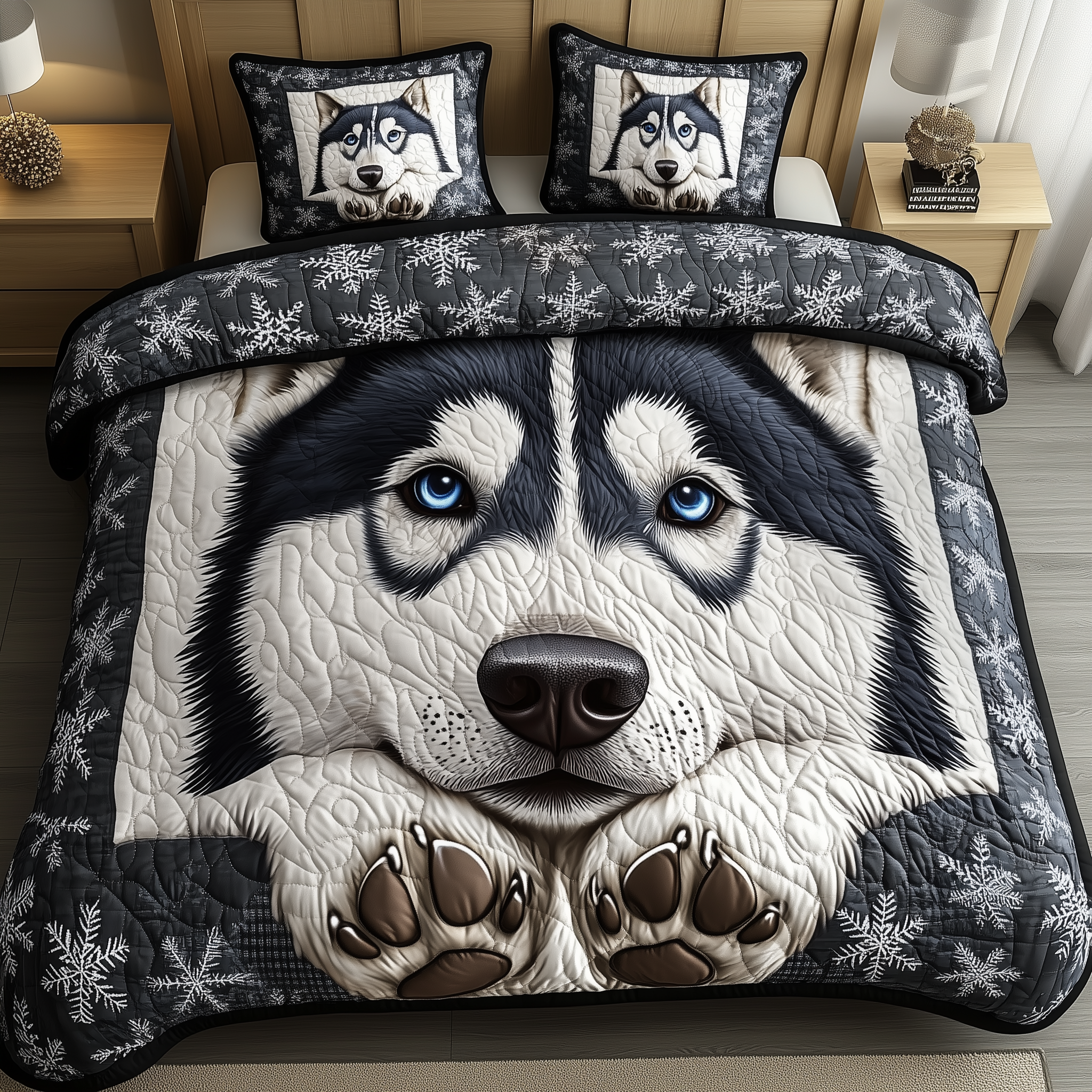 Polar Guardian Bliss Quilted Bedding Set Best King Size Sheets Gift For Dog Lover