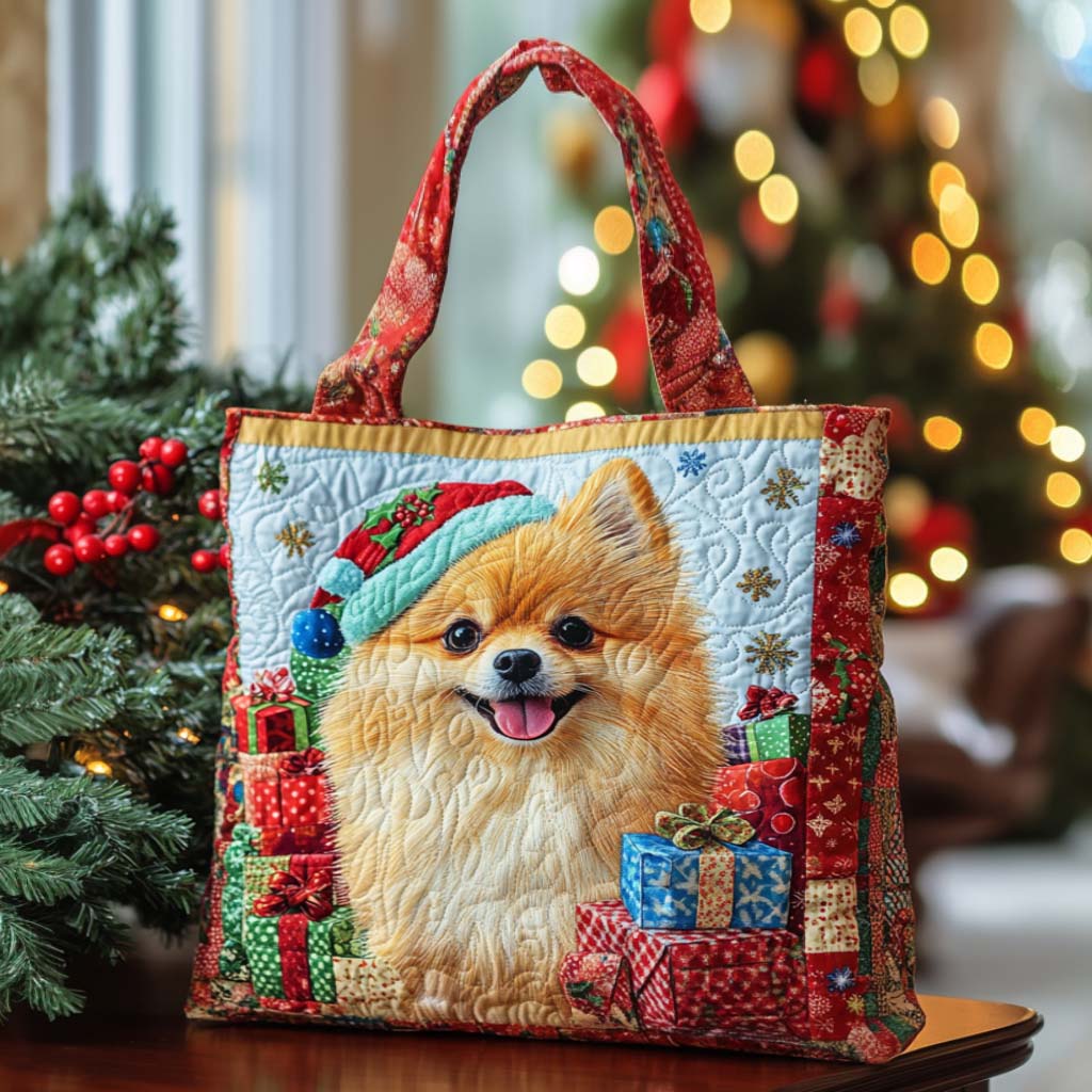 Pom Gift Time Quilted Tote Bag Xmas Handbags Christmas Presents