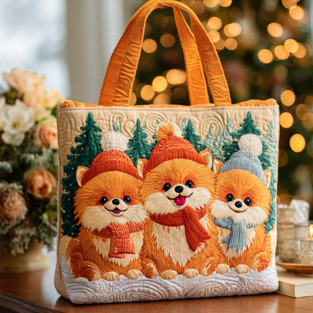 Pom Pup Squad Quilted Tote Bag Tote Bags Christmas Christmas Gifts For Wife