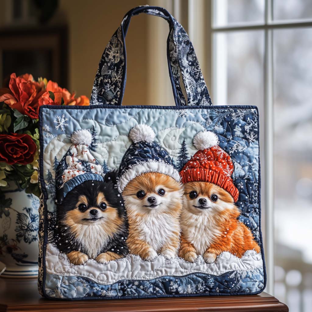 Pom Snowflakes Quilted Tote Bag Xmas Handbags Top Christmas Gifts For Girlfreind