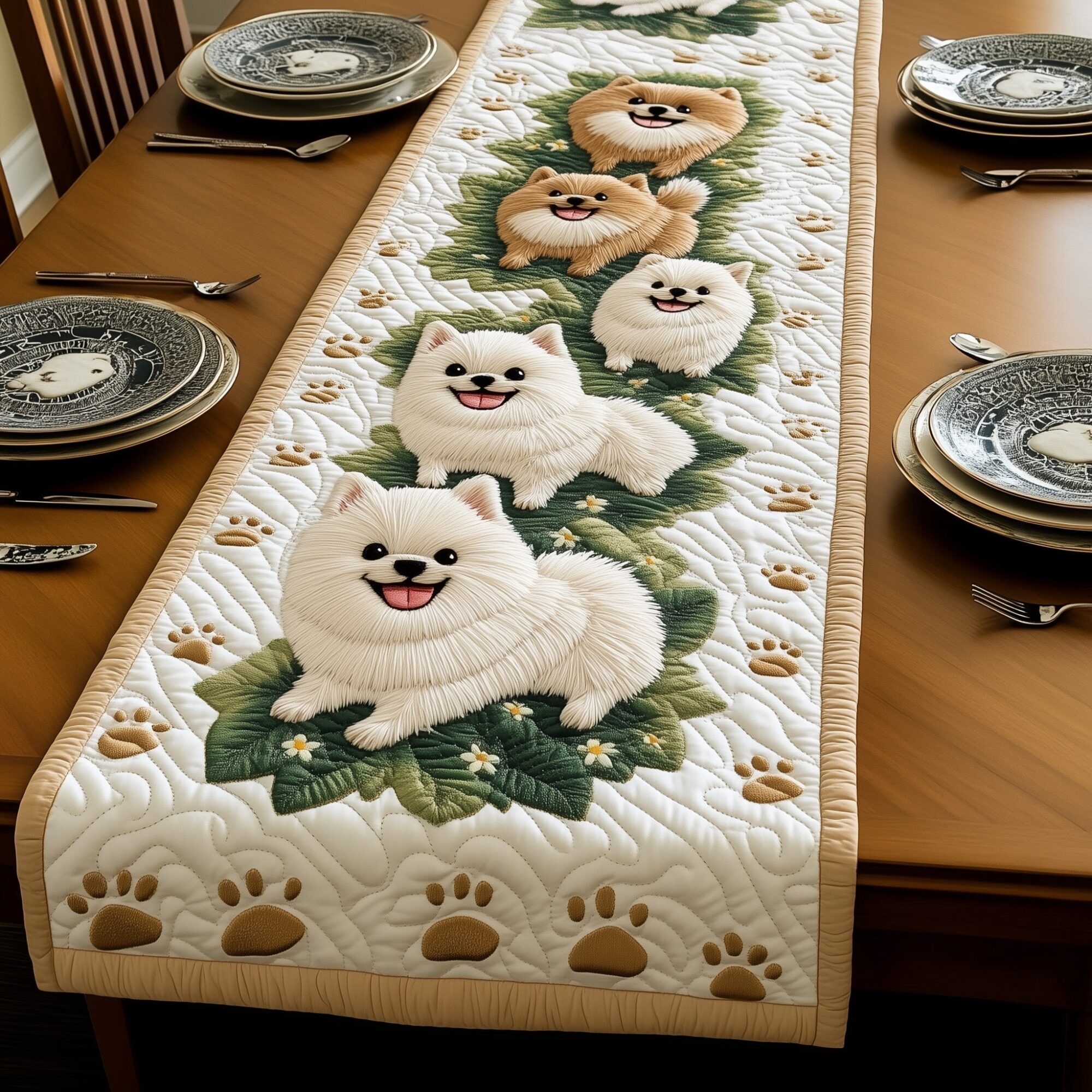 Pomeranian Quilted Table Runner Dining Room Table Centerpieces Best Gifts For Dog Lovers