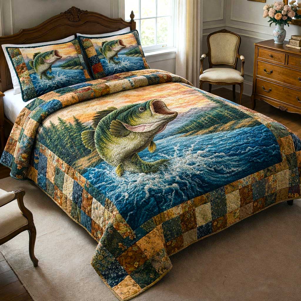 Pond Fishing Quilted Bedding Set Best Bedding Comforter Sets Best Fishing Gifts