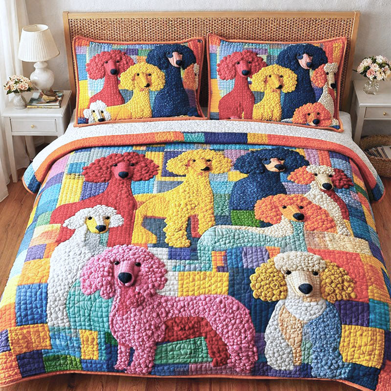 Poodle Gang Quilted Bedding Set Unique Bed Sheet Set Poodle Gifts For Ladies