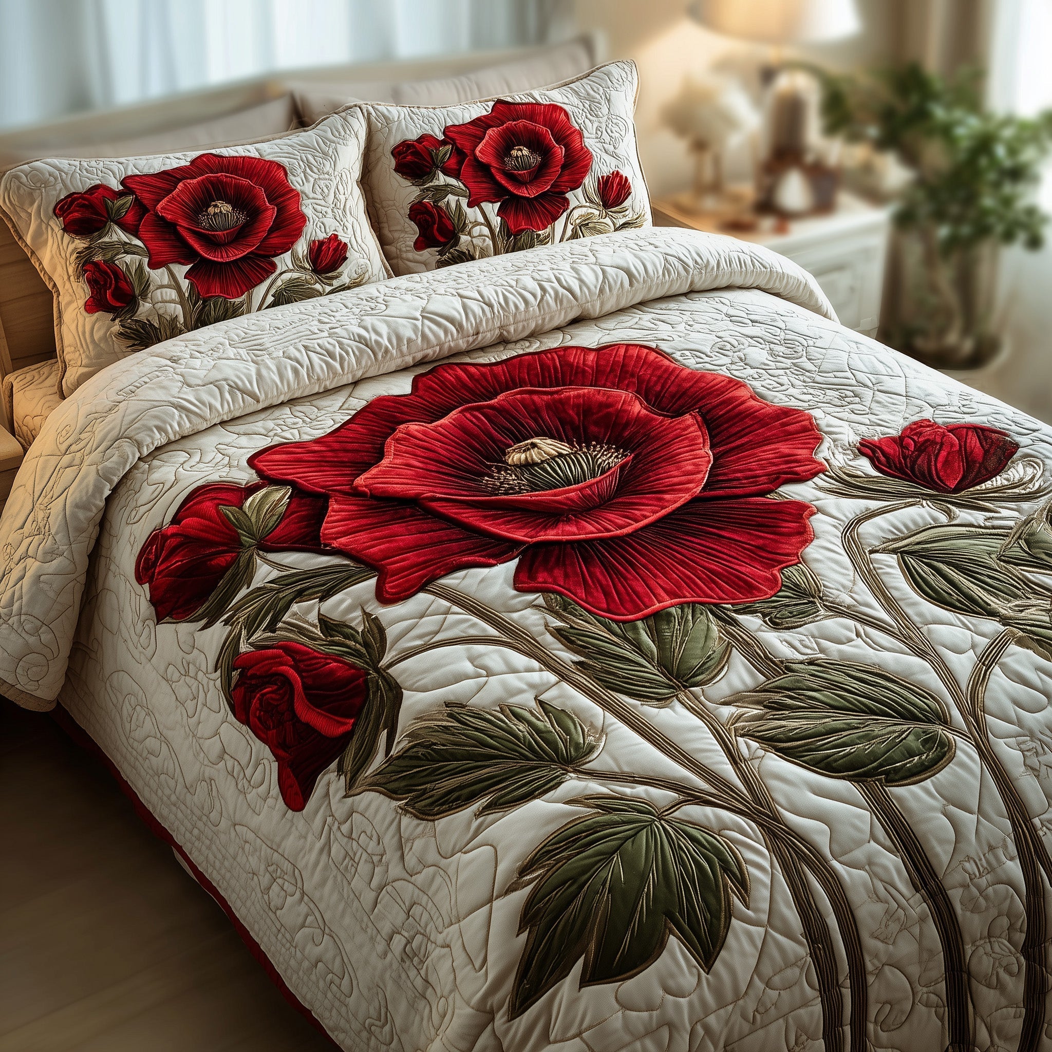 Poppies Quilted Bedding Set Great Sheet Sets Independence Day Gift
