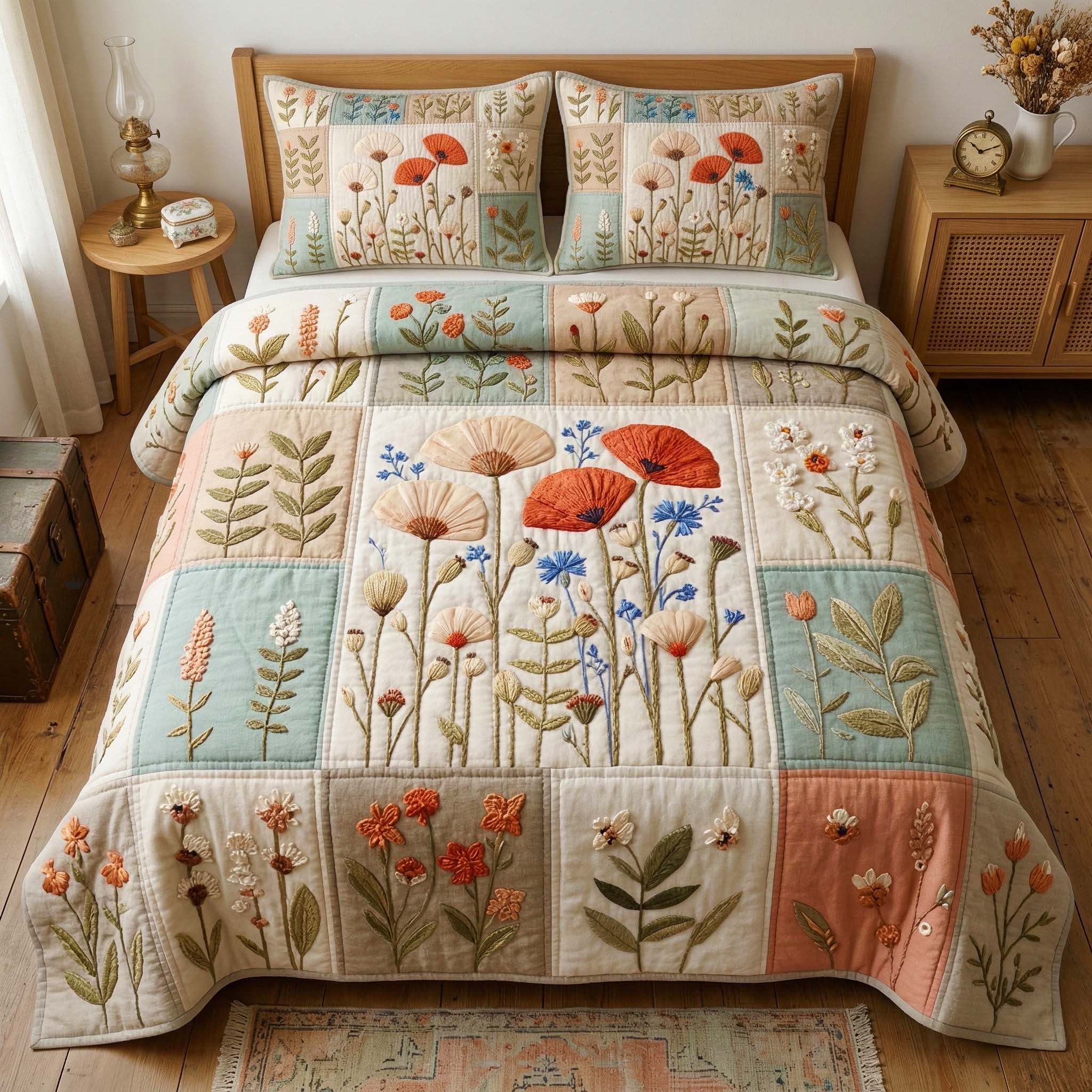 Poppy Meadow Quilted Bedding Set Bed Comforter Sets Mother's Day Gift Ideas
