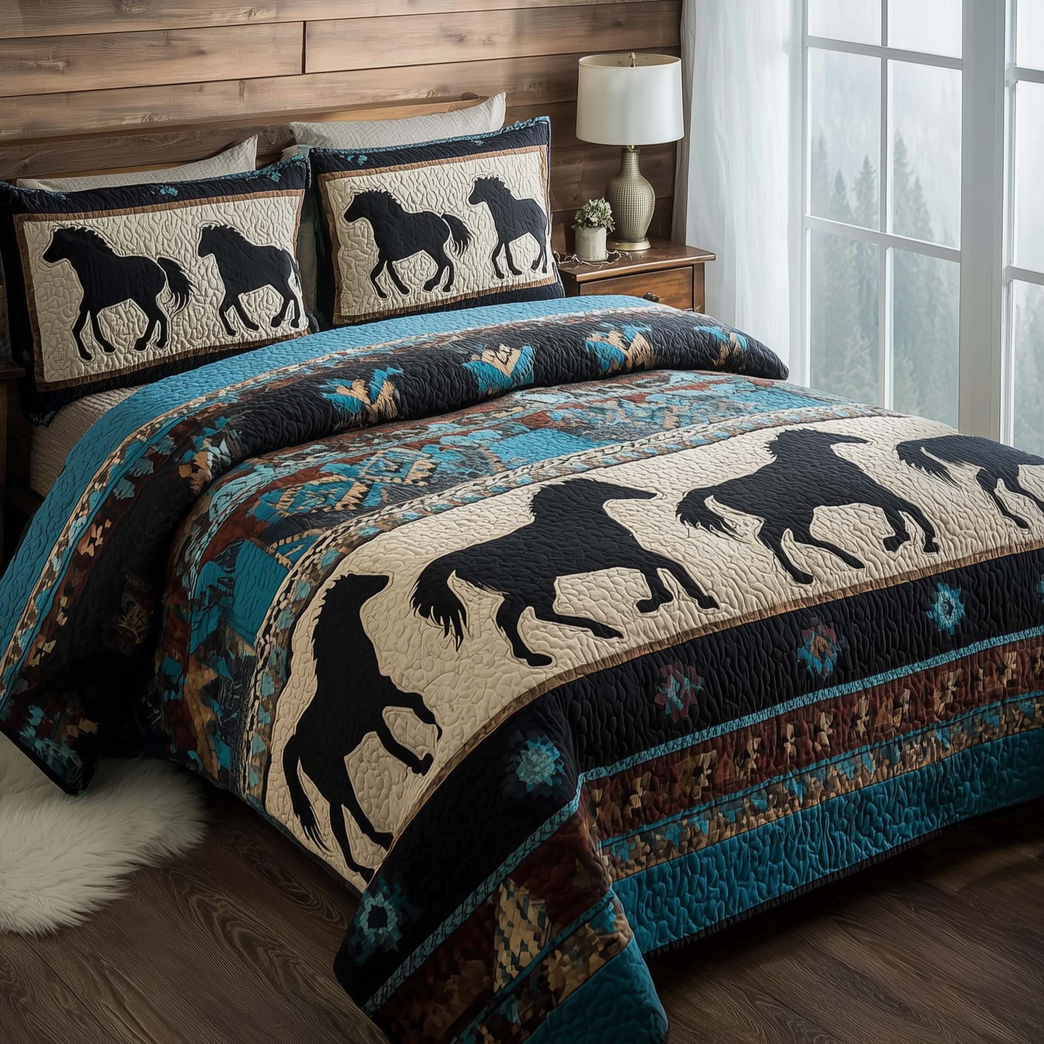 Prairie Horse Quilted Bedding Set Bed Room Decoration Native American Indian Gifts