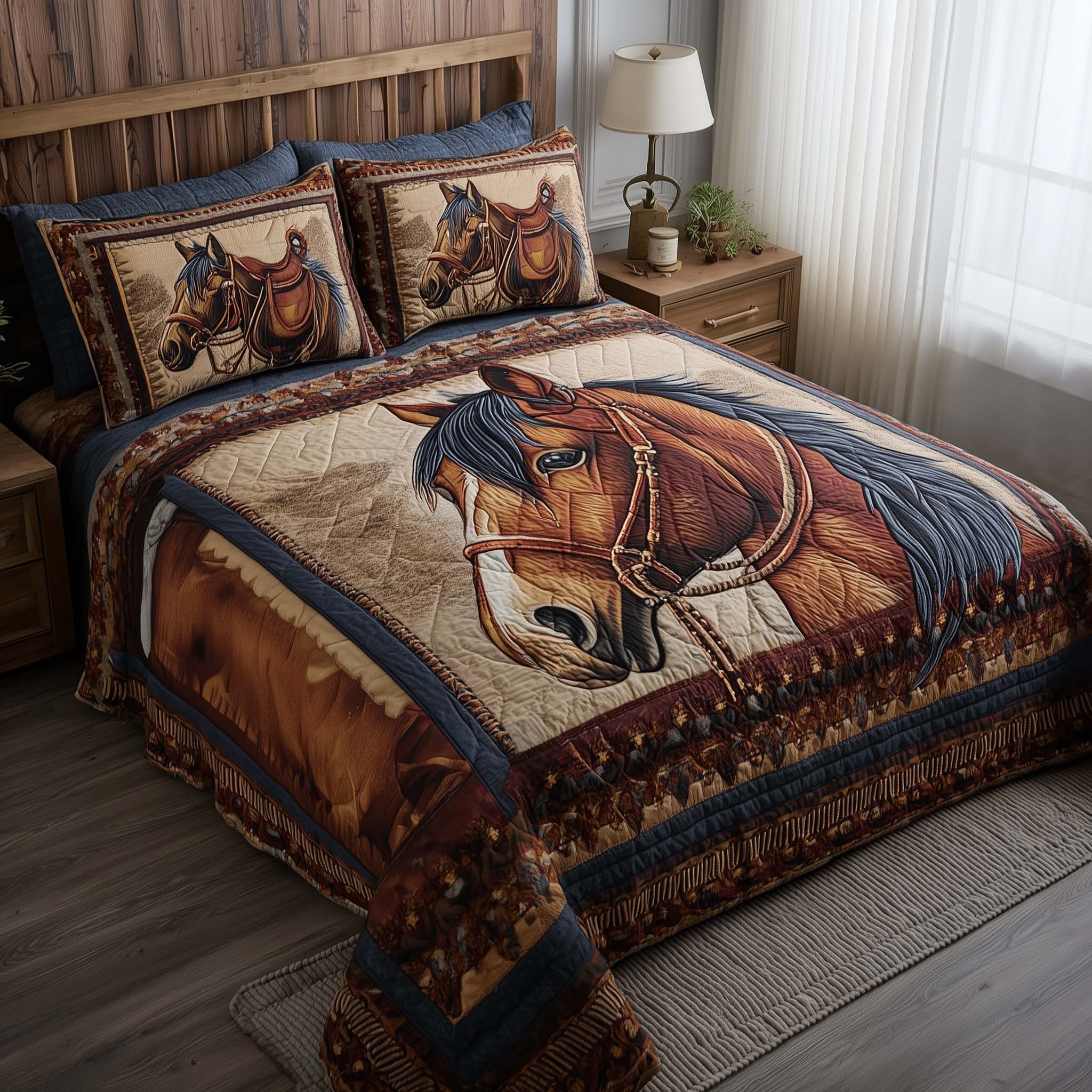 Prairie Horse Quilted Bedding Set Bedroom Decor Unique Horse Gifts For Ladies