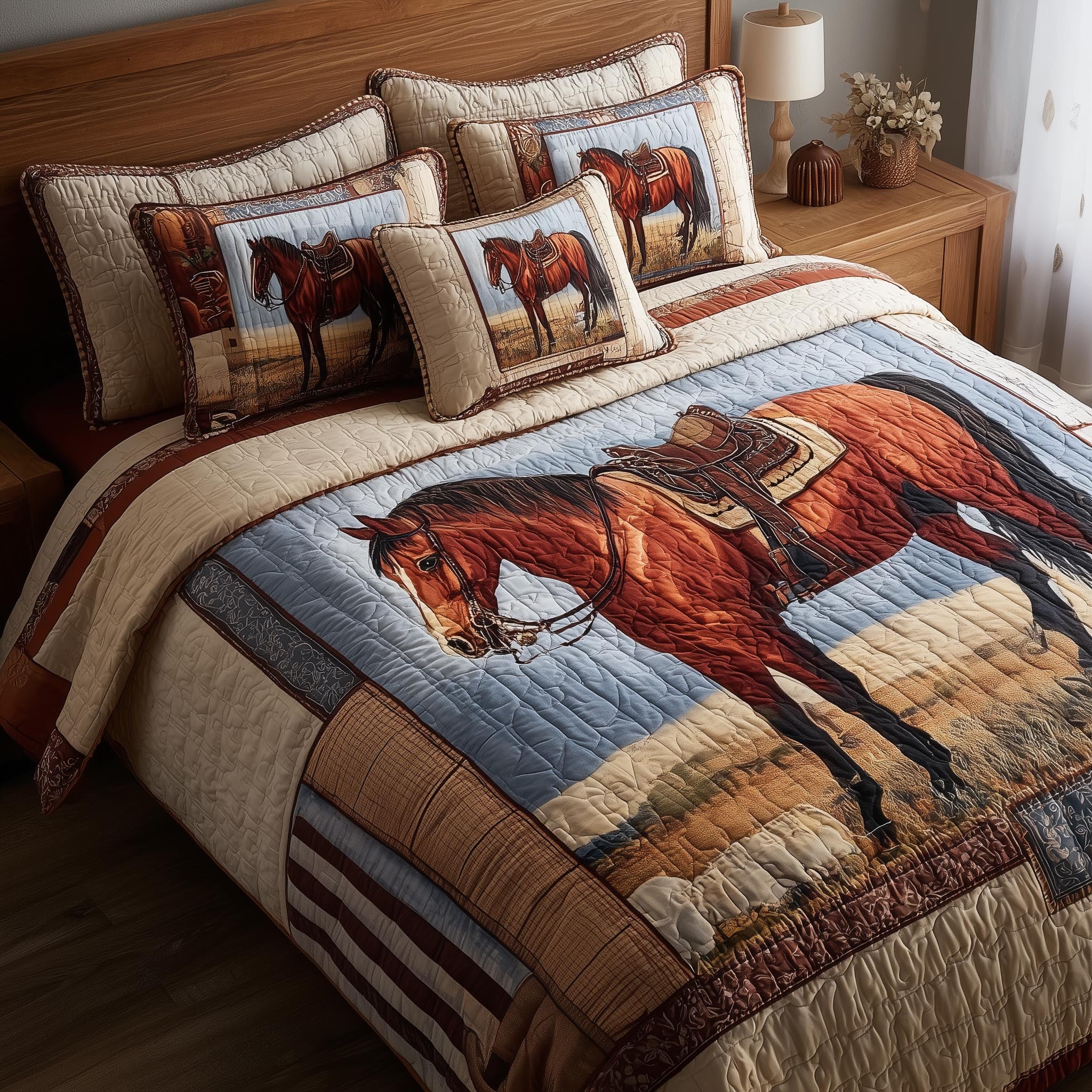 Prairie Horse Quilted Bedding Set Bedroom Decorations Christmas Gifts For Horse Lovers