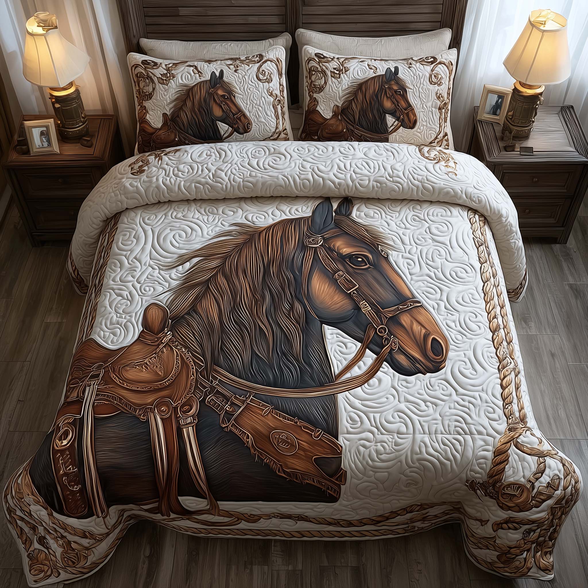Prairie Horse Quilted Bedding Set Bedspread Quilts Gifts For Horse Racing Fans