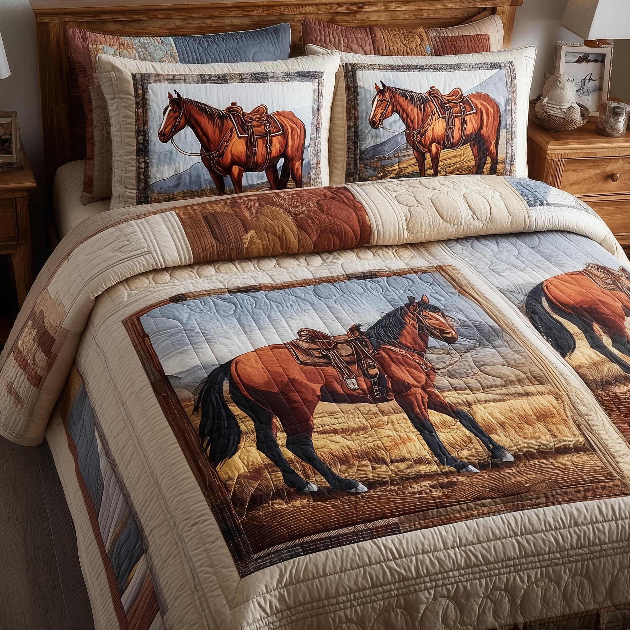 Prairie Horse Quilted Bedding Set Bedspreads Gift Ideas For Horse Lovers