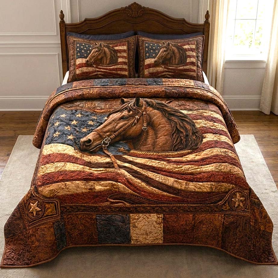 Prairie Horse Quilted Bedding Set Best Fitted Sheets Gifts For Horse Back Riders