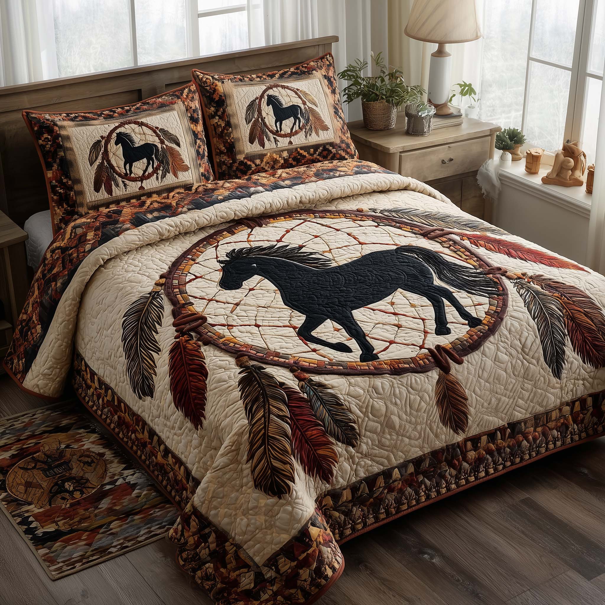 Prairie Horse Quilted Bedding Set Best Fitted Sheets Native American Christmas Gift Ideas