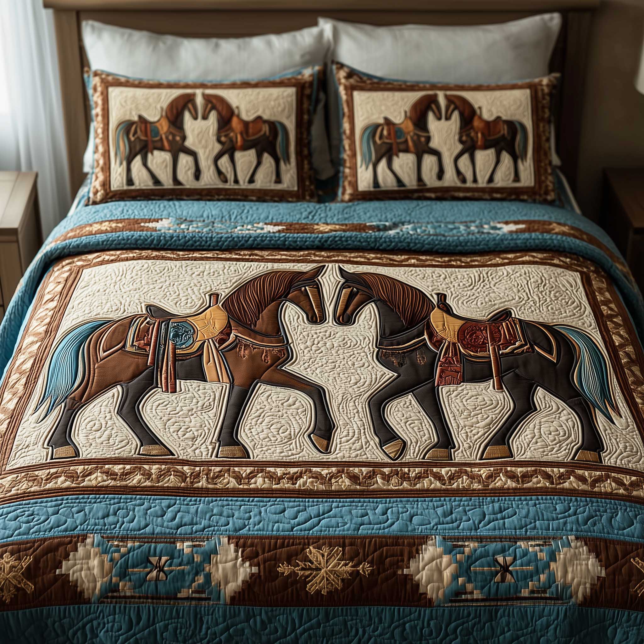 Prairie Horse Quilted Bedding Set Best King Size Sheets Native American Mom Gift ideas