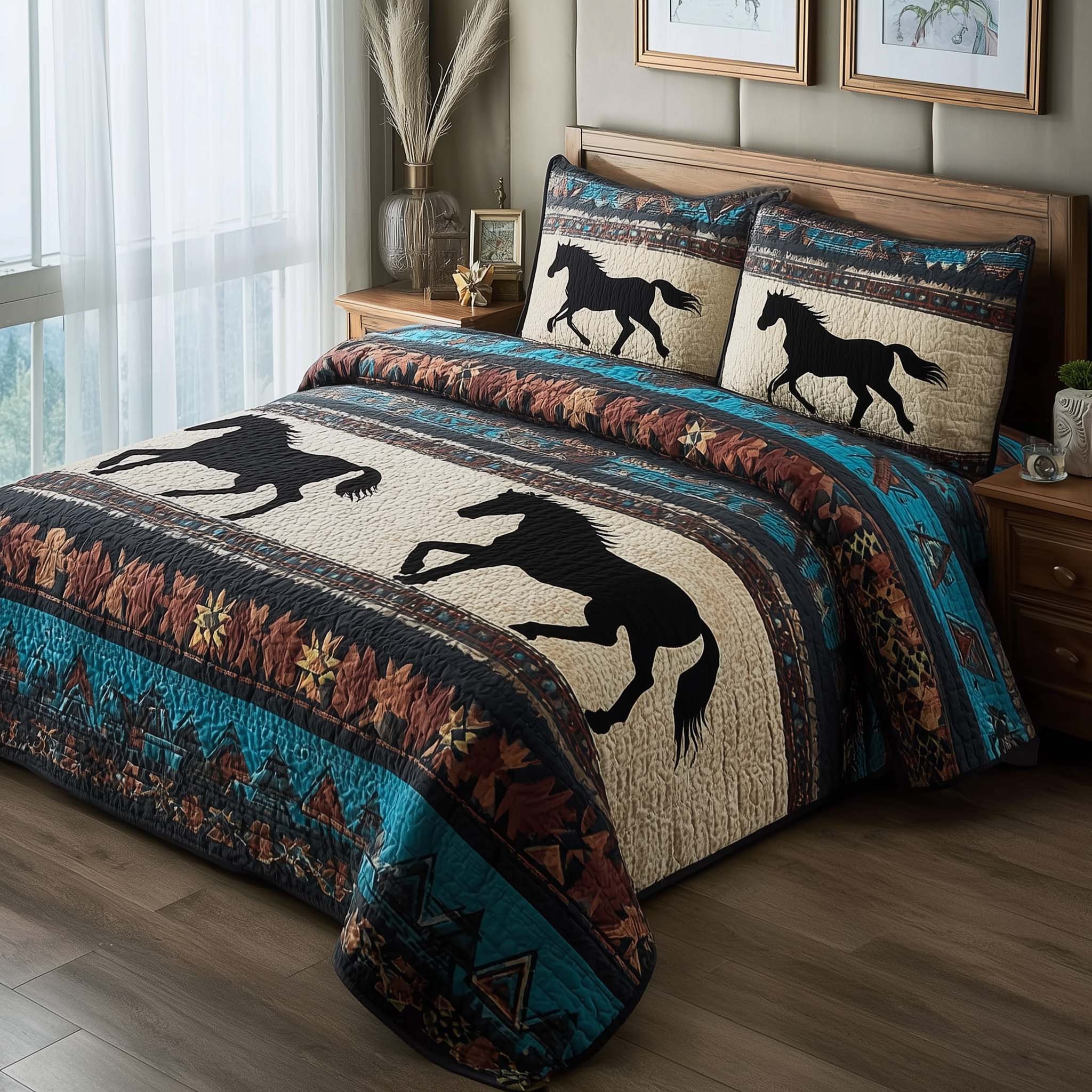 Prairie Horse Quilted Bedding Set Boho Bedroom Furniture Native American Christmas Gift Ideas