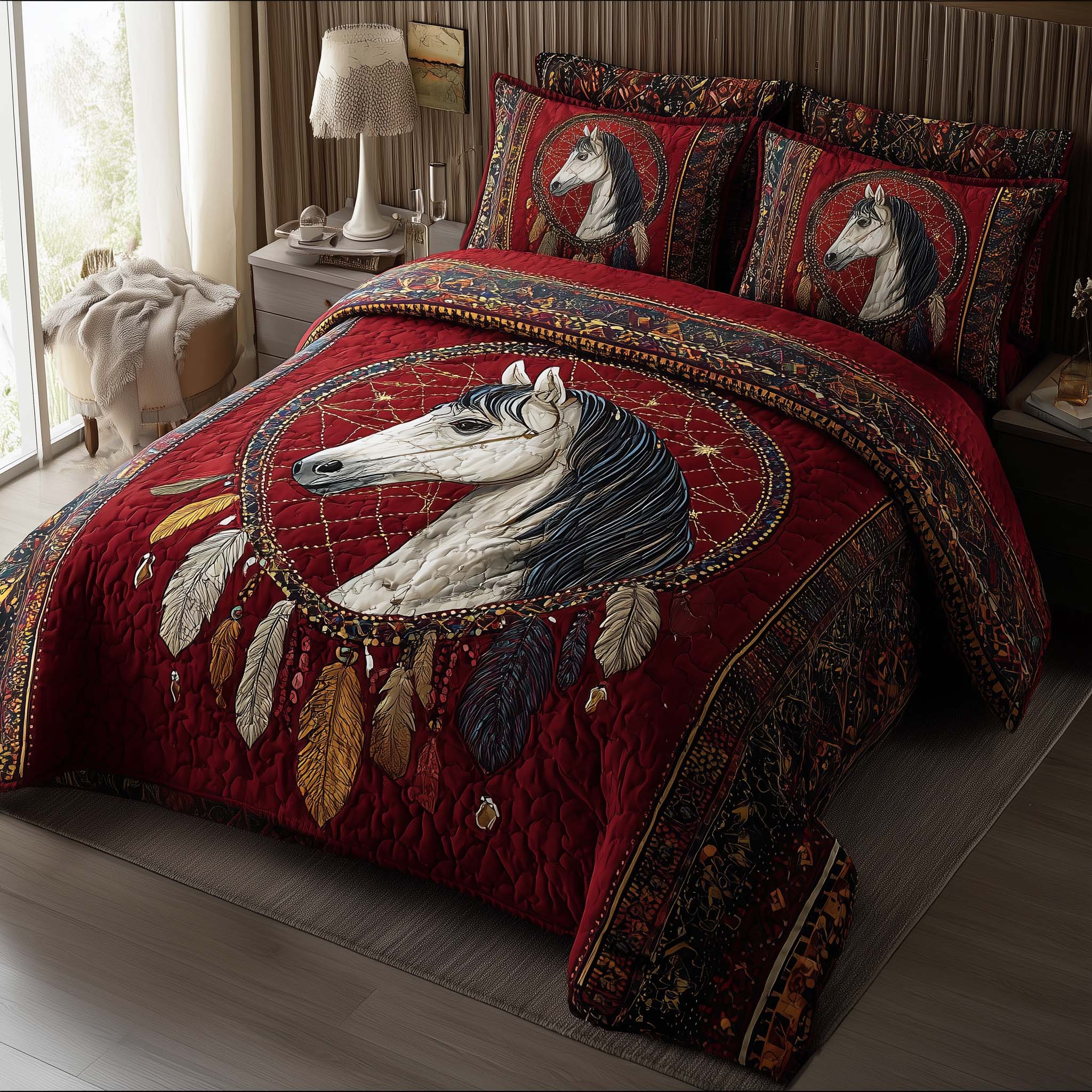 Prairie Horse Quilted Bedding Set Cool Bedroom Ideas Good Native American Themed Gifts