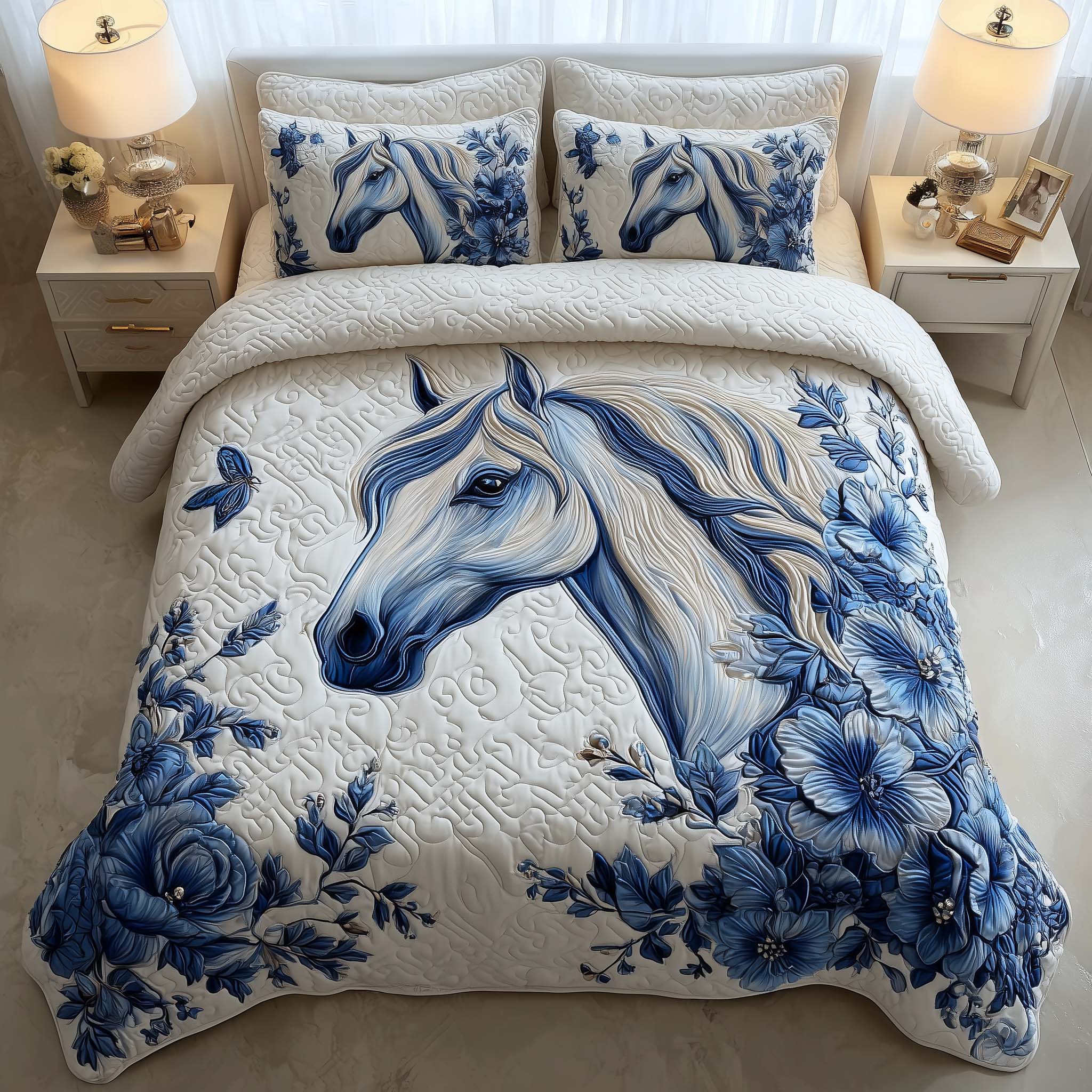 Prairie Horse Quilted Bedding Set Cozy Bedroom Ideas Christmas Gifts For Horse Owners