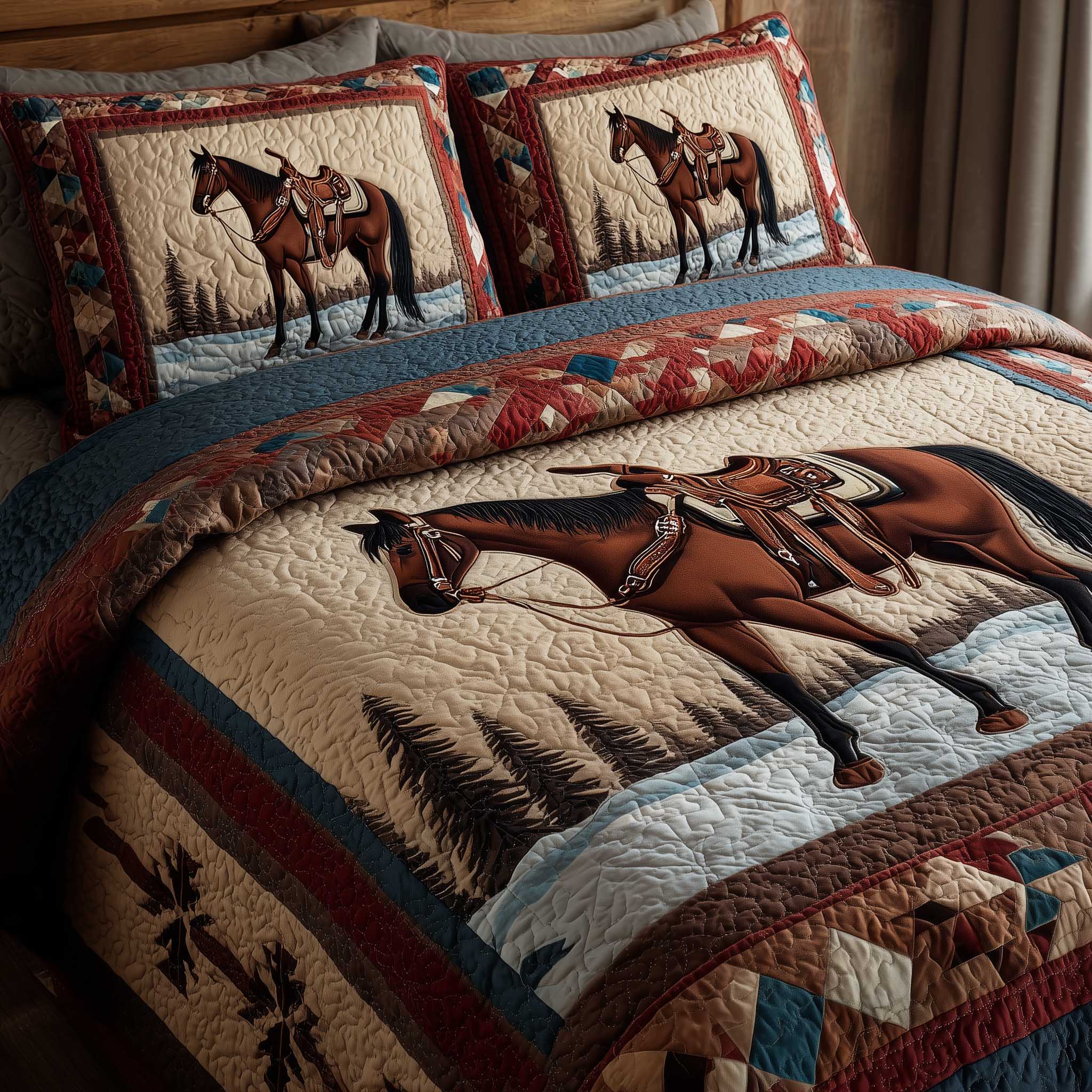 Prairie Horse Quilted Bedding Set Good Bed Sets Native American Christmas Gifts