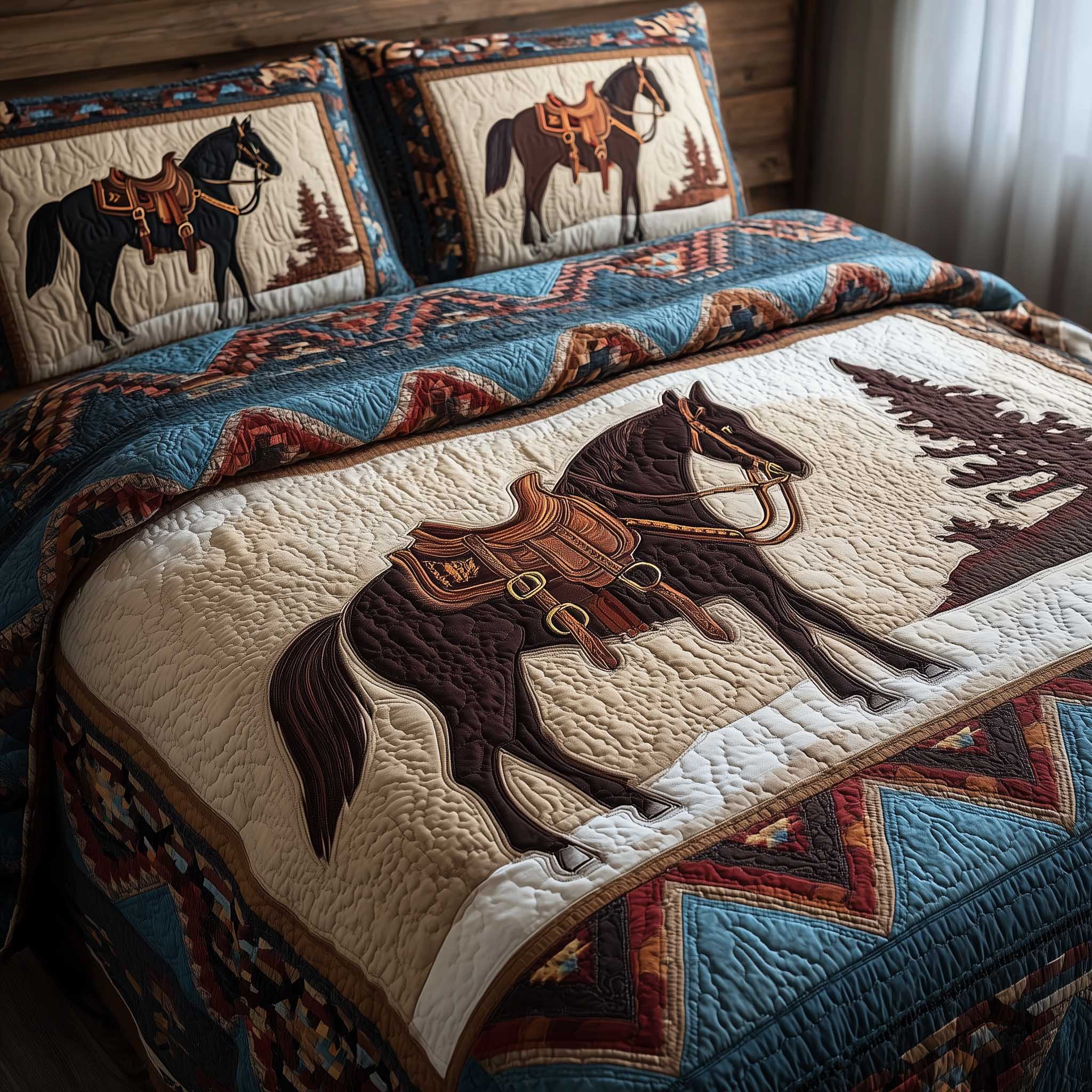 Prairie Horse Quilted Bedding Set Unusual Bed Sheets Native American Presents For Her