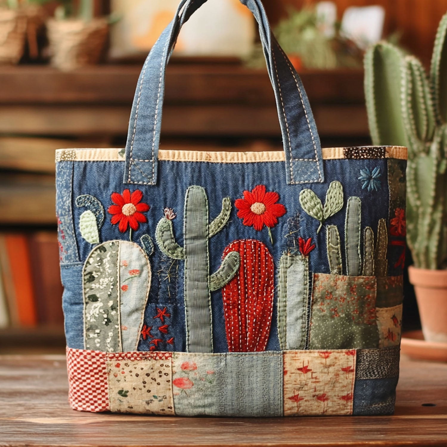 Prickly Poetry Quilted Tote Bag Most Popular Shoulder Bags Best Cactus Gifts