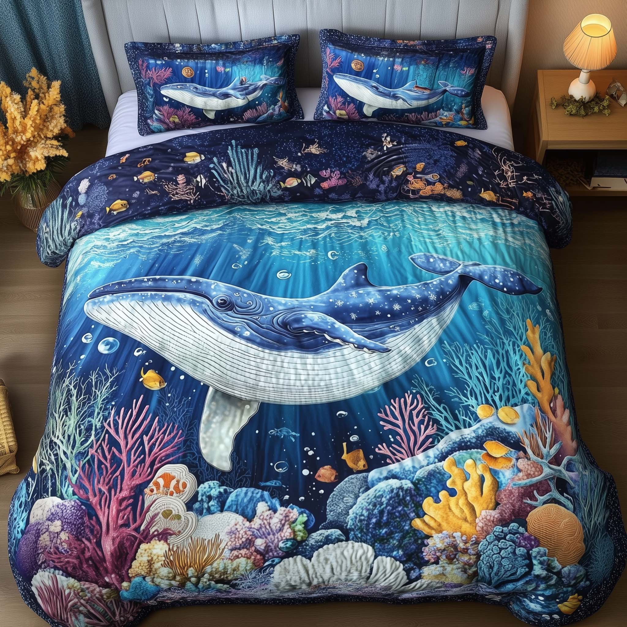 Prism Whale Quilted Bedding Set Bed Decor Ideas Orca Whale Gift Ideas
