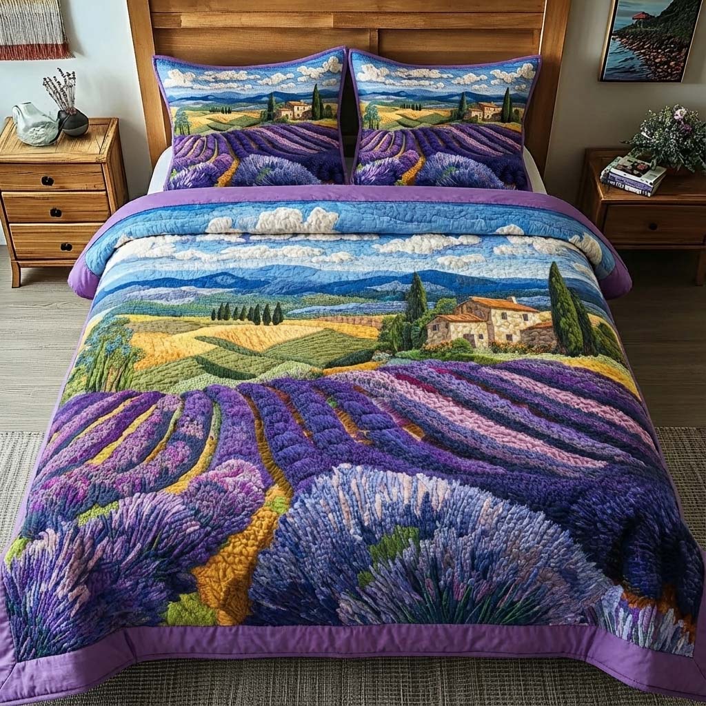 Provence Lavender Quilted Bedding Set King Comforter Sets French Bulldog Christmas Gifts