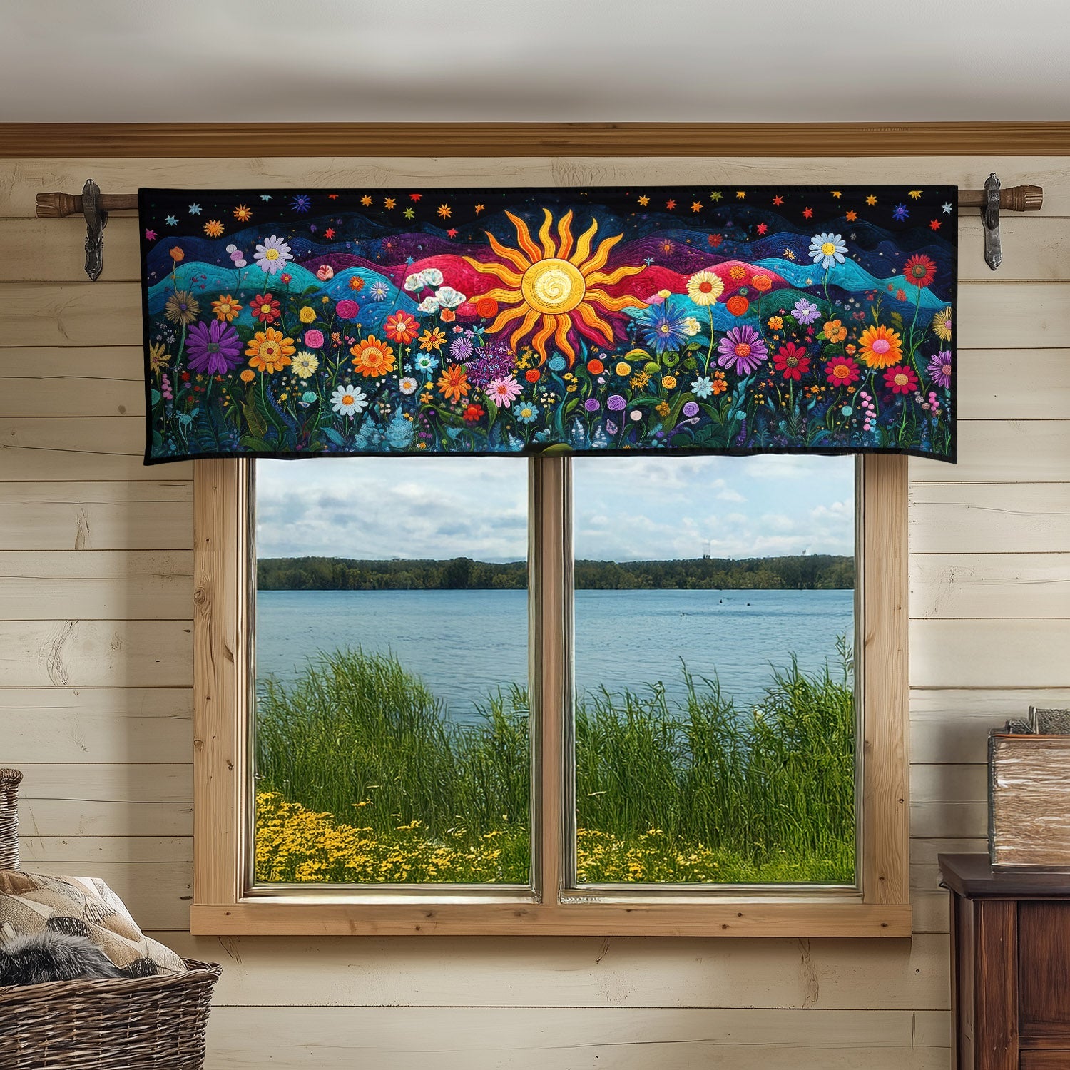 Psychedelic Sunrise Quilted Valance Front Door Decor Christmas Flower Gifts