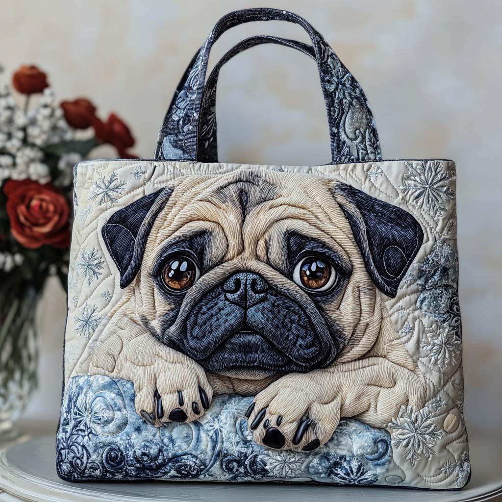 Pug Charm Quilted Tote Bag Good Shoulder Bags Gift For Pug Lover
