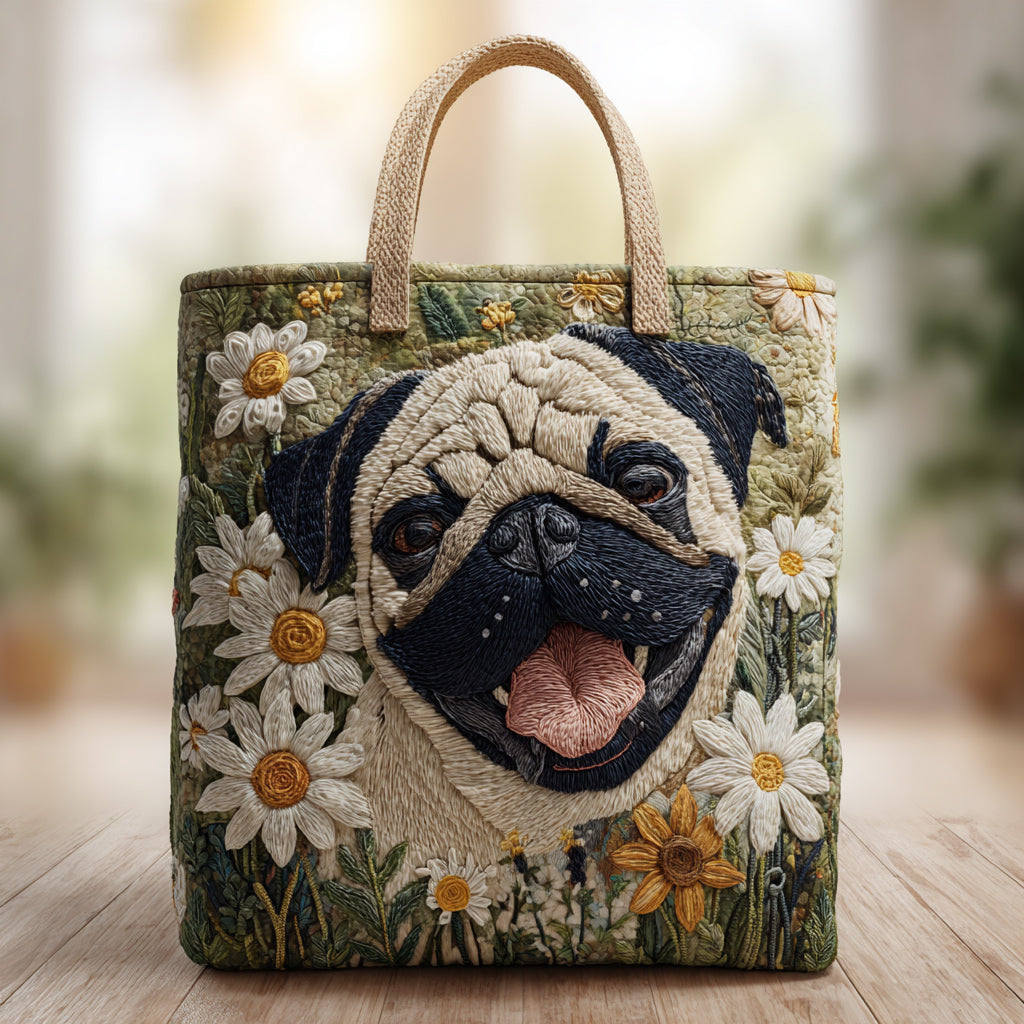 Pug in Daisies Quilted Tote Bag Shoulder Bag Sale Best Mothersday Gifts