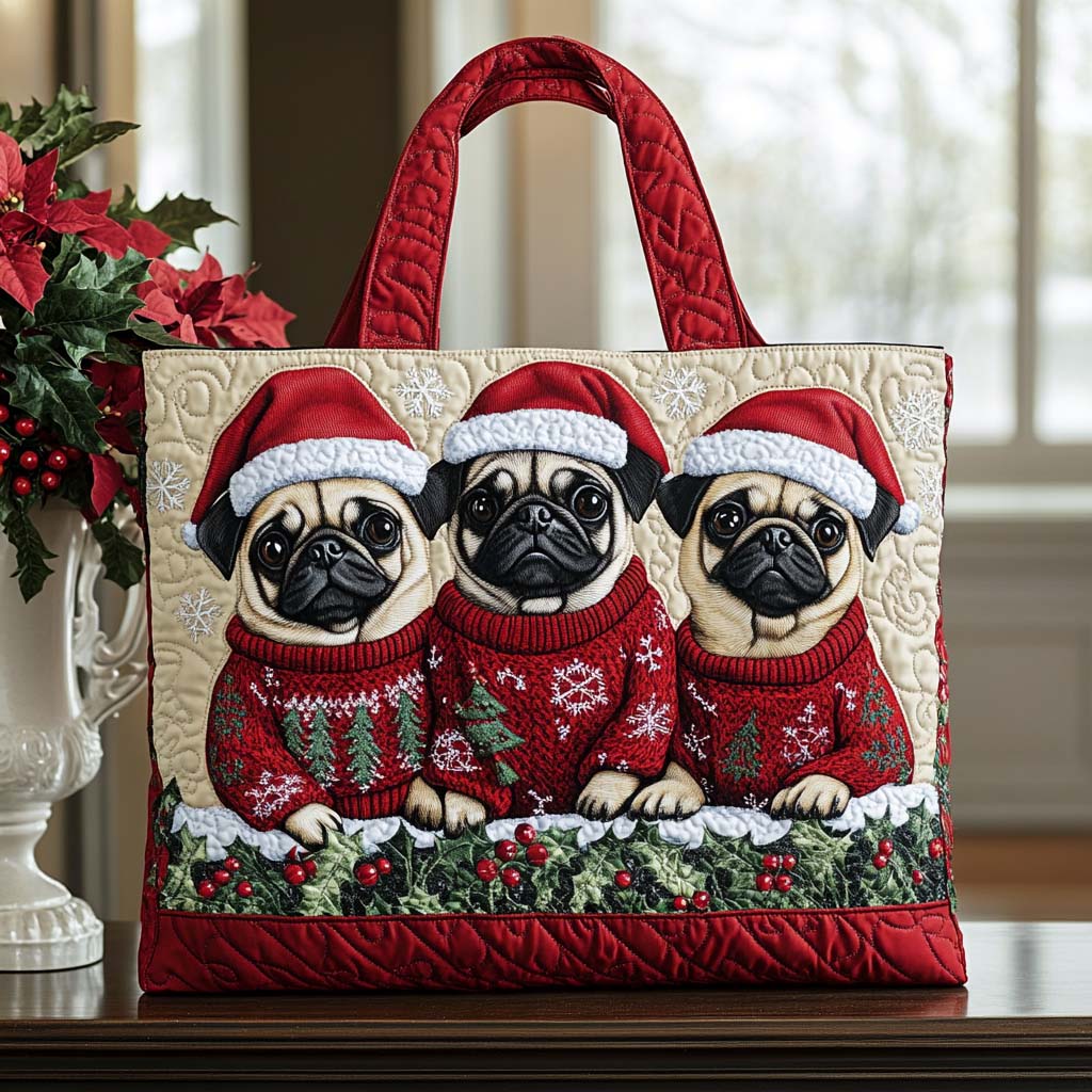 Pug Spirit Quilted Tote Bag Popular Designer Totes Presents For Pug Owners