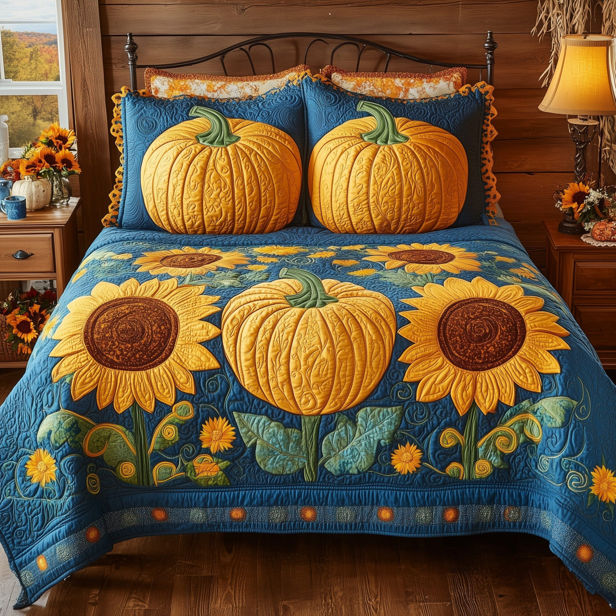 Pumpkin Bliss Quilted Bedding Set Rustic Pumpkin Unique Thanksgiving Bedding Presents