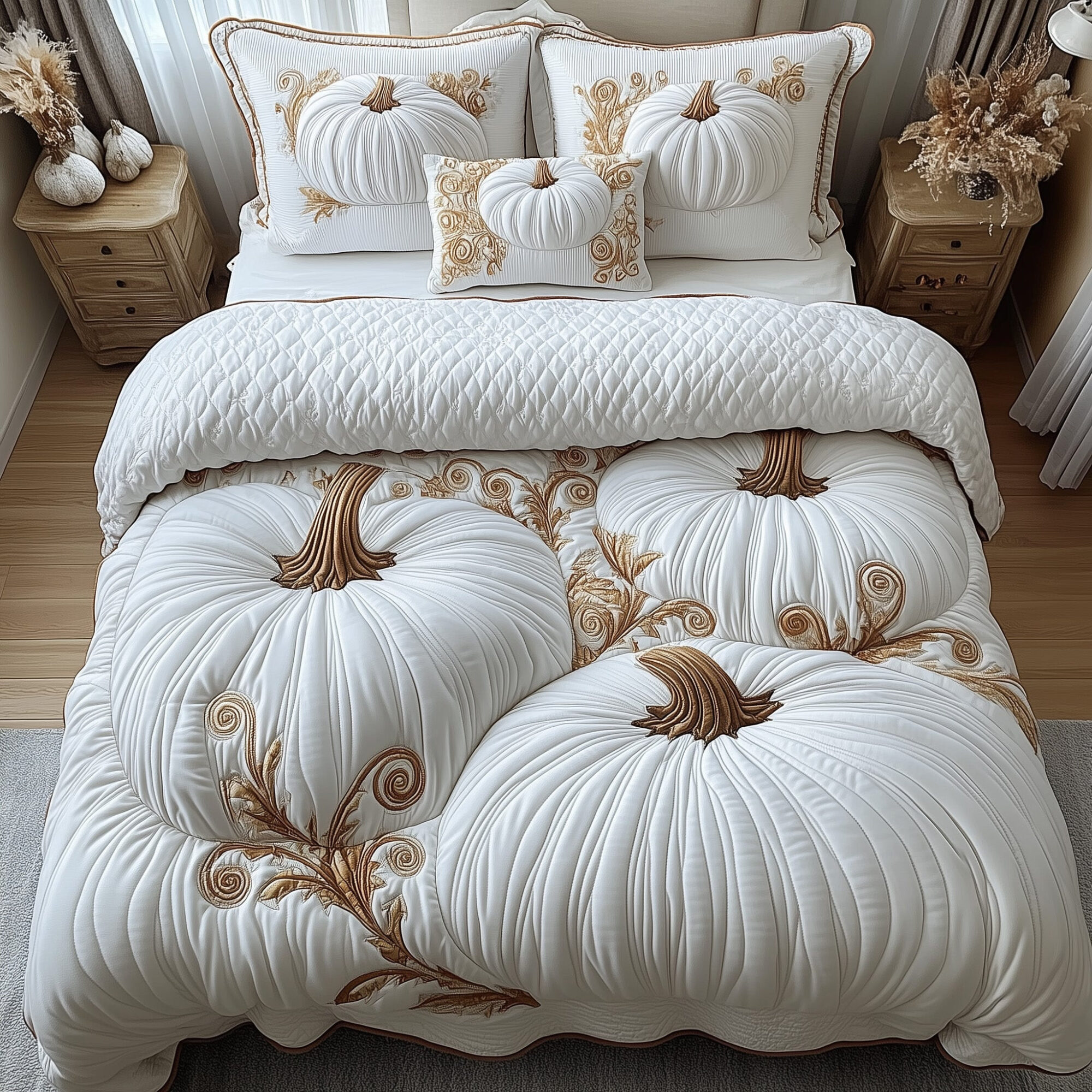 Pumpkin Haven Quilted Bedding Set Autumn Pumpkin Patch Best Autumn Vibe Bedding Gifts