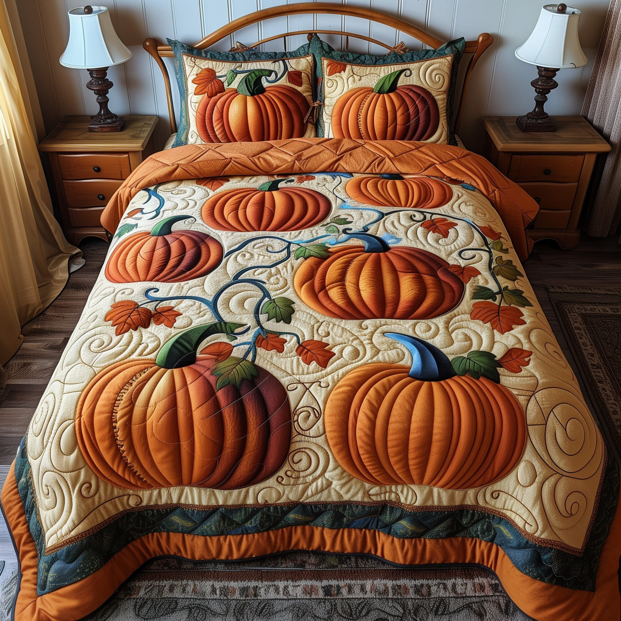 Pumpkin Haven Quilted Bedding Set Pumpkin Fields Unique Autumn Bedding Presents