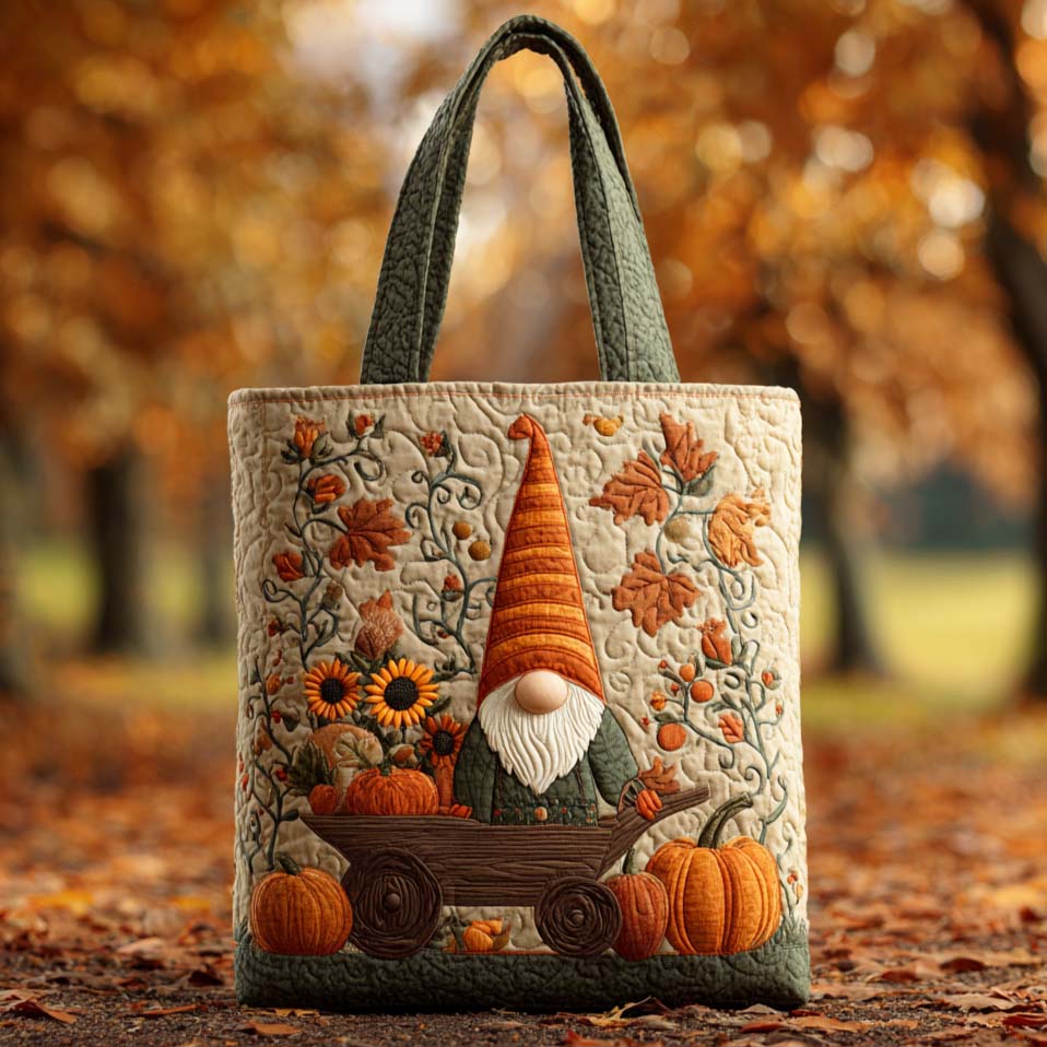 Pumpkin Patch Gnome Quilted Tote Bag Best Shoulder Handbags Fun Fall Gift Ideas